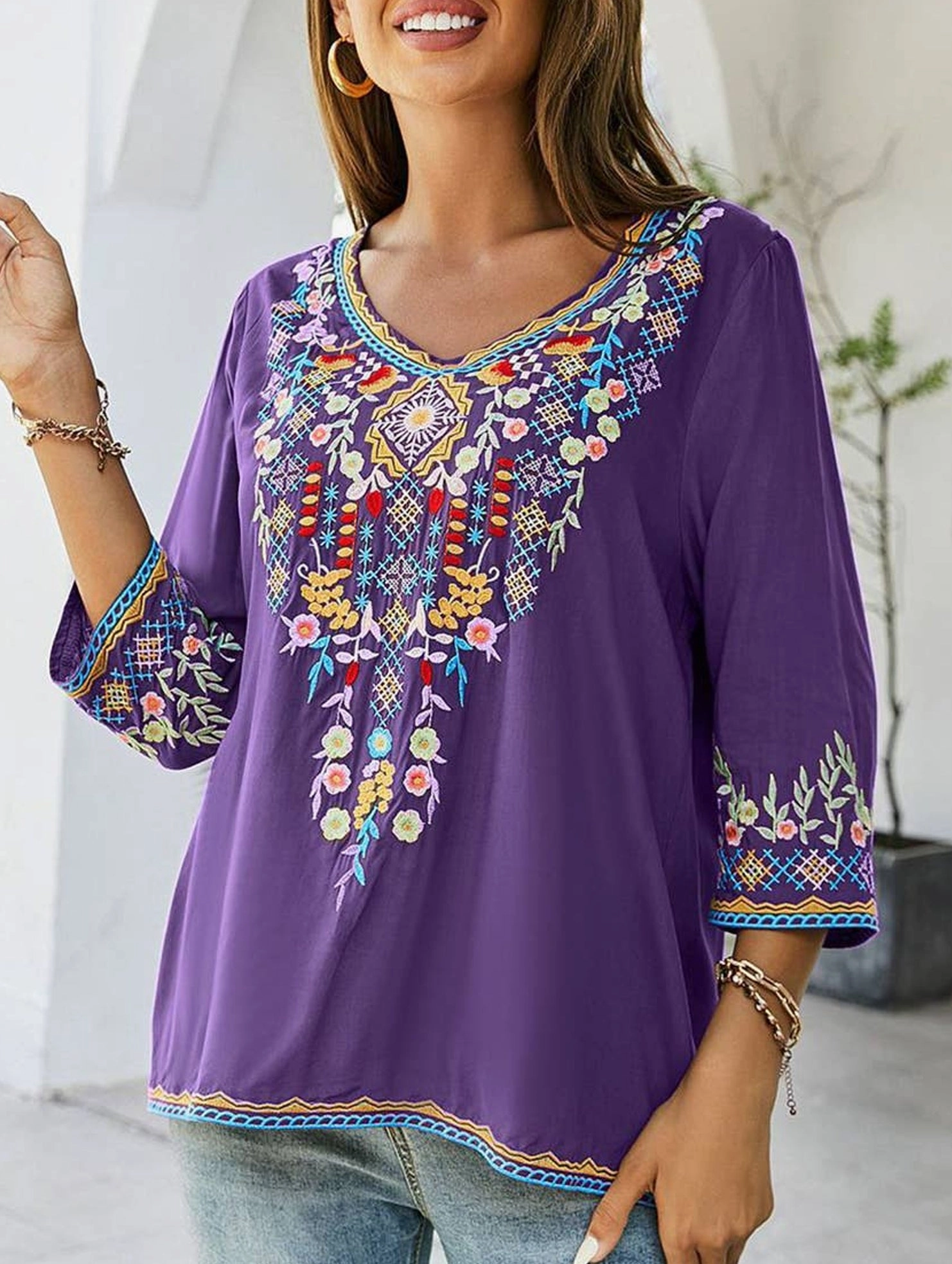 Stylish T-shirt Flexible Cuffs COTTON EMBROIDERED SHIRT_CWTBLL0816