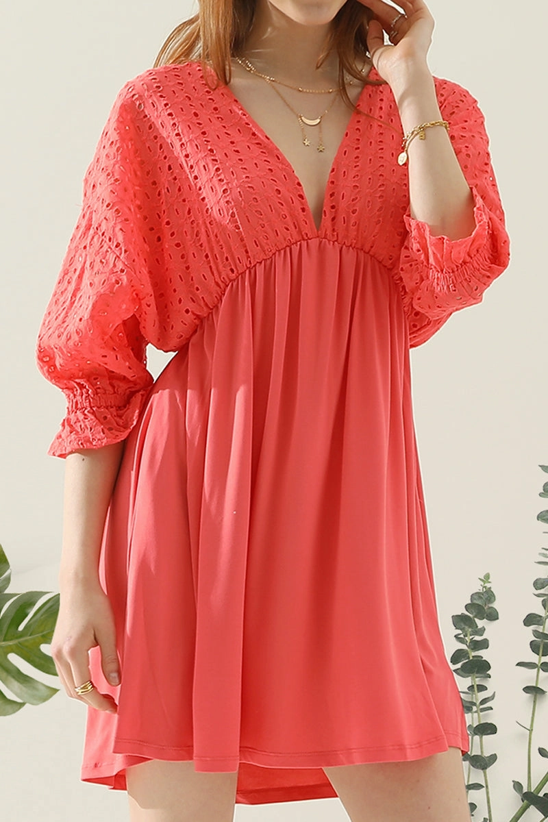 Neutral Form Seasonal Comfort COTTON EYELET 3/4 SLEEVE DRESS
