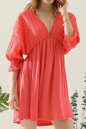 COTTON EYELET 3/4 SLEEVE DRESS UVProtectiveLayer Magic Day