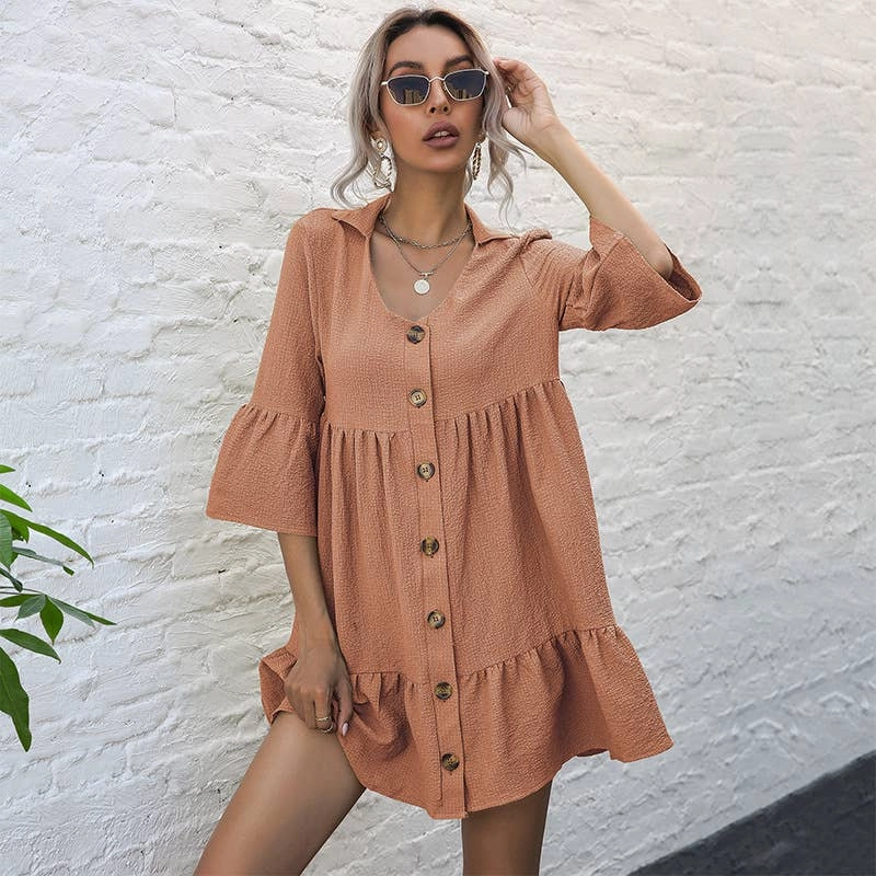 Stylish Mood All Time Fit COTTON LAPEL LOOSE DRESS_CWDSD3934