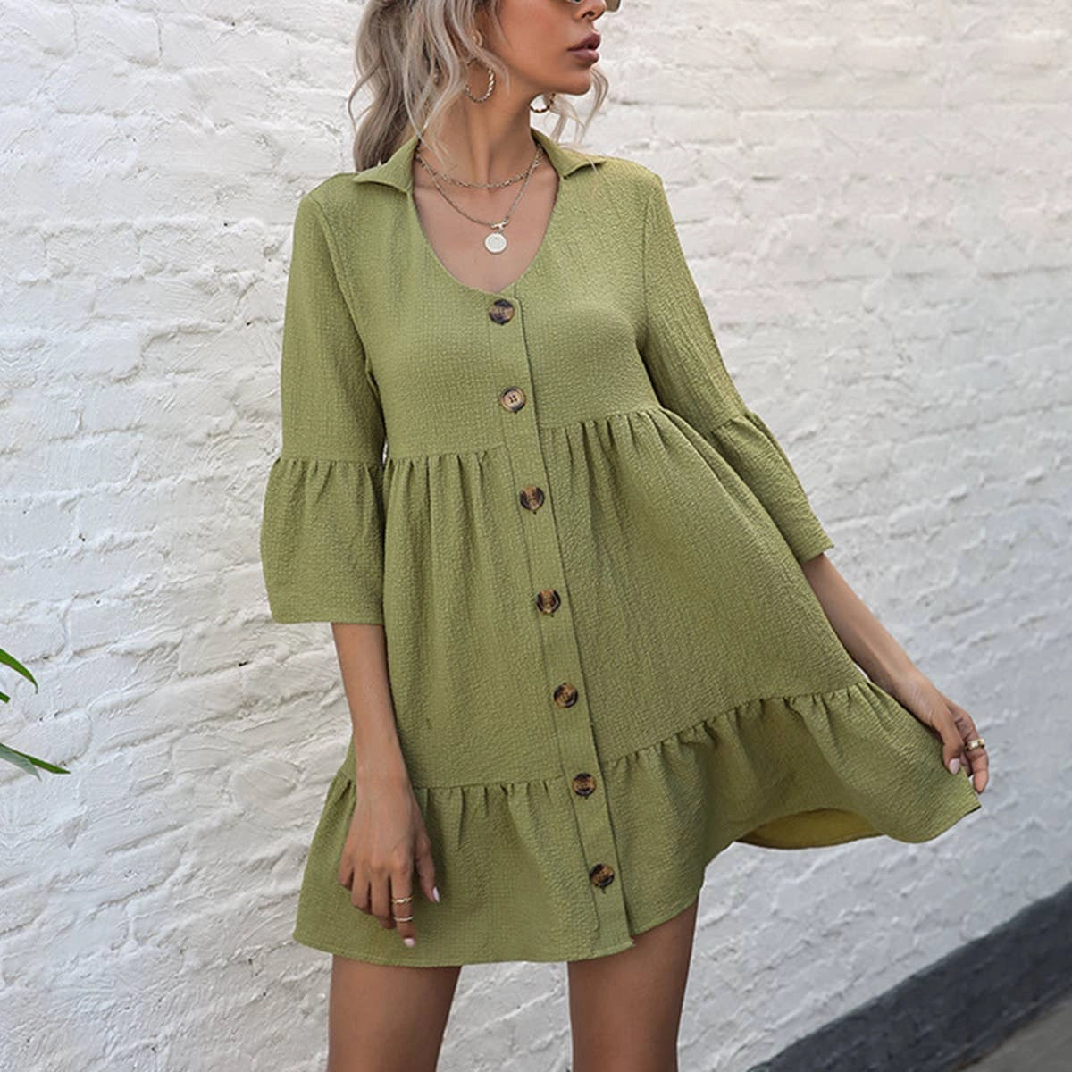 Versatile-Style COTTON LAPEL LOOSE DRESS_CWDSD3934