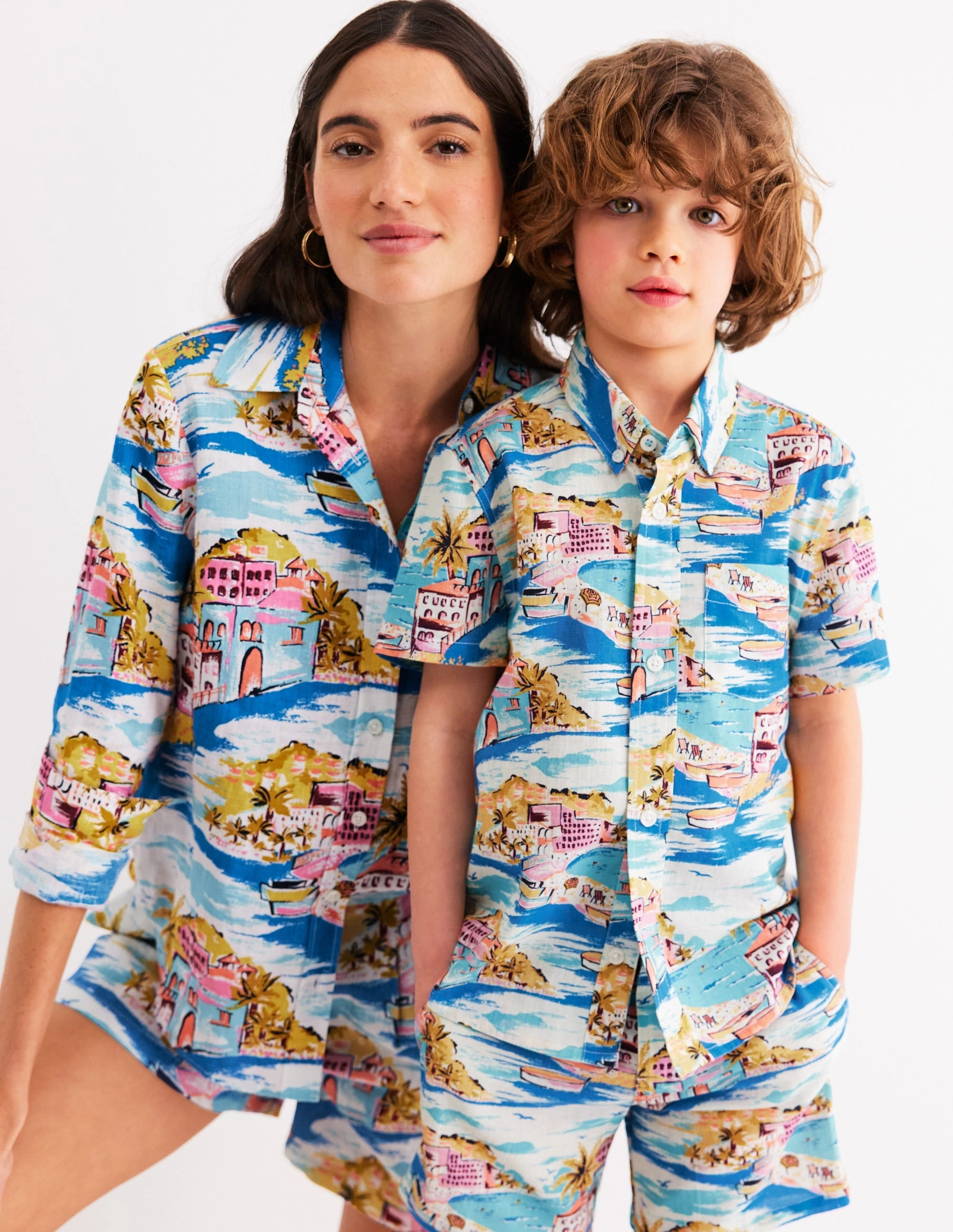 Sustainable Production Certified EcoFriendly Material Cotton Linen Shirt-Multi Coastal Scene