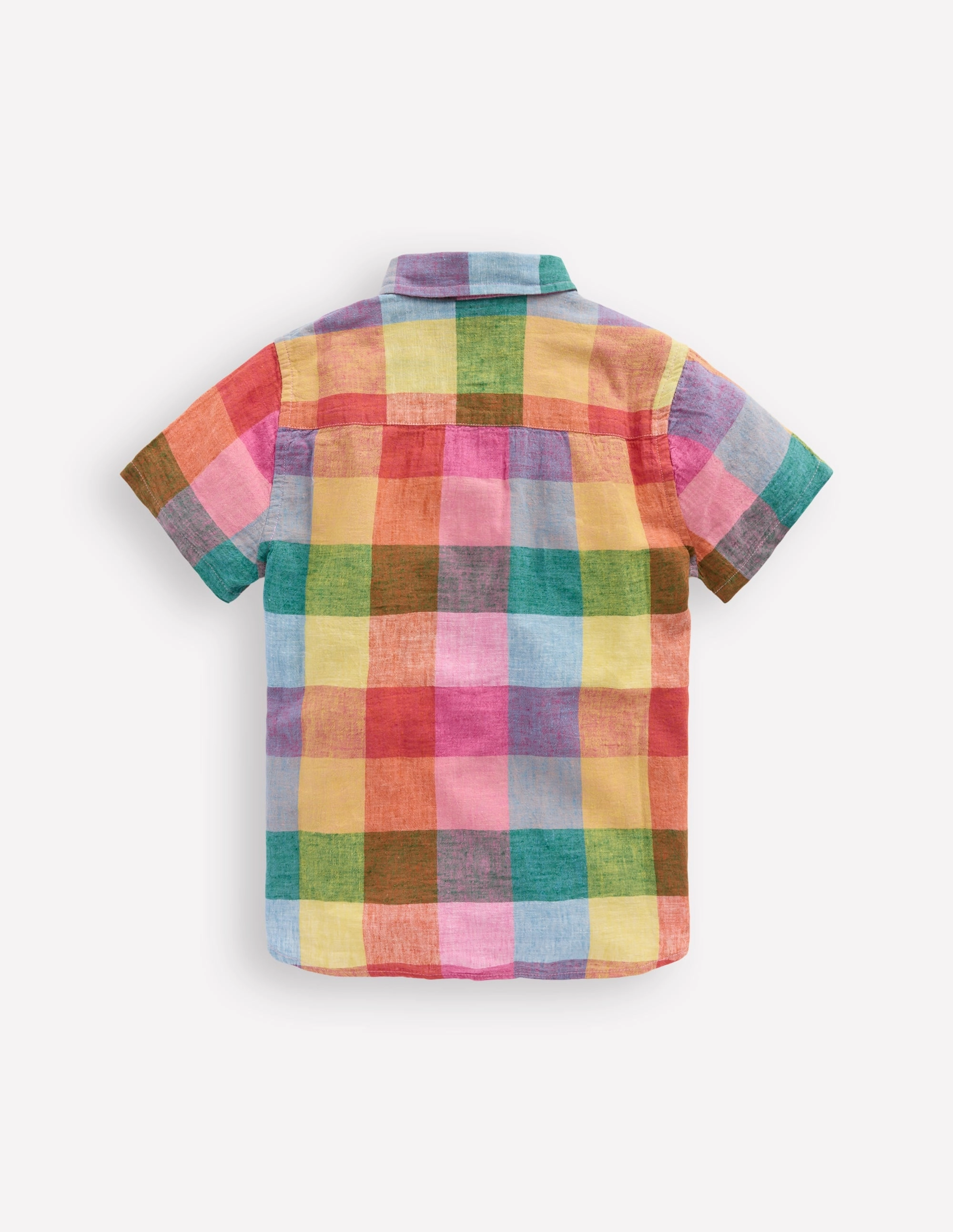 Seamless Construction Design Cotton Linen Shirt-Multi Gingham