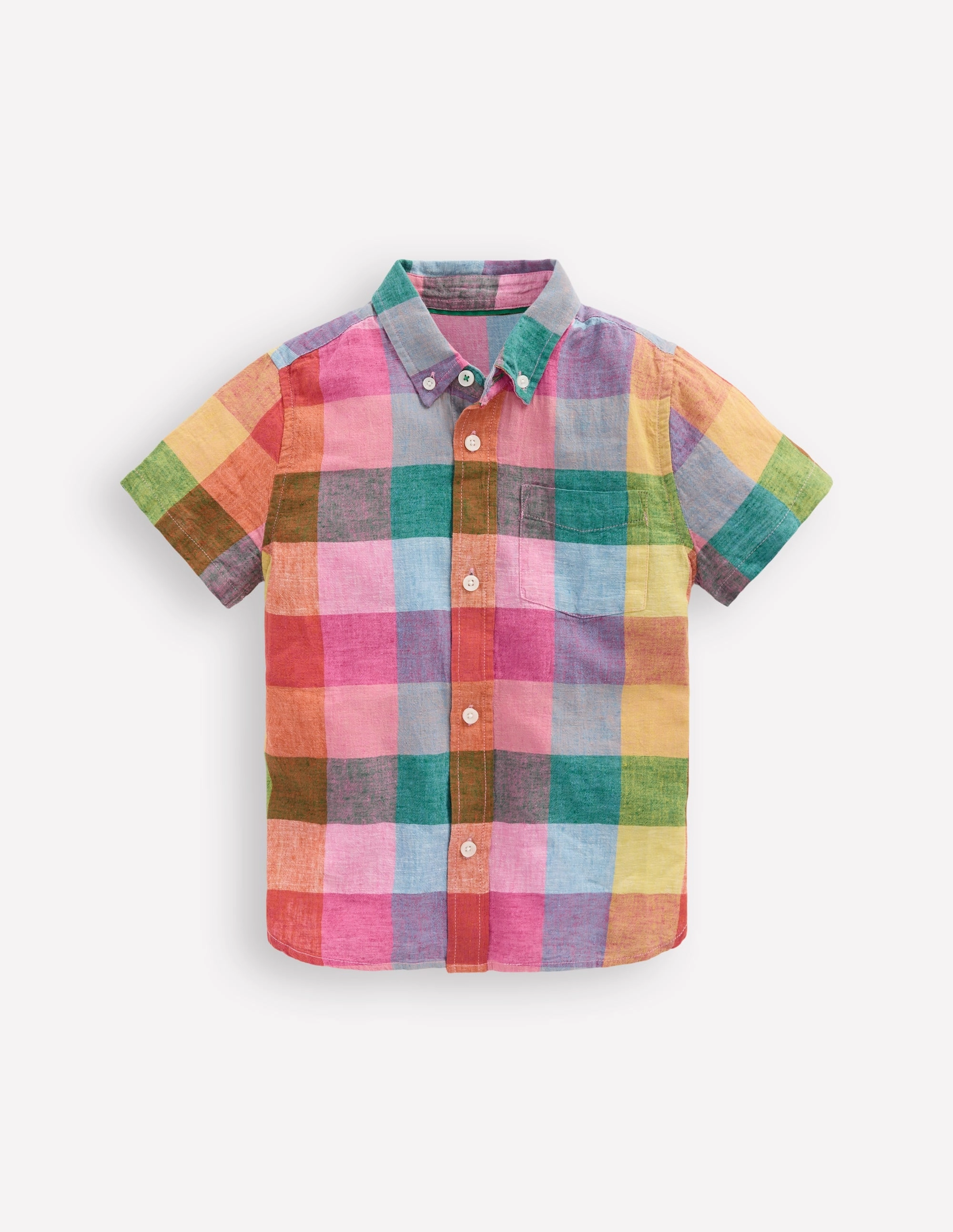 NonChafeCollarTech Cotton Linen Shirt-Multi Gingham