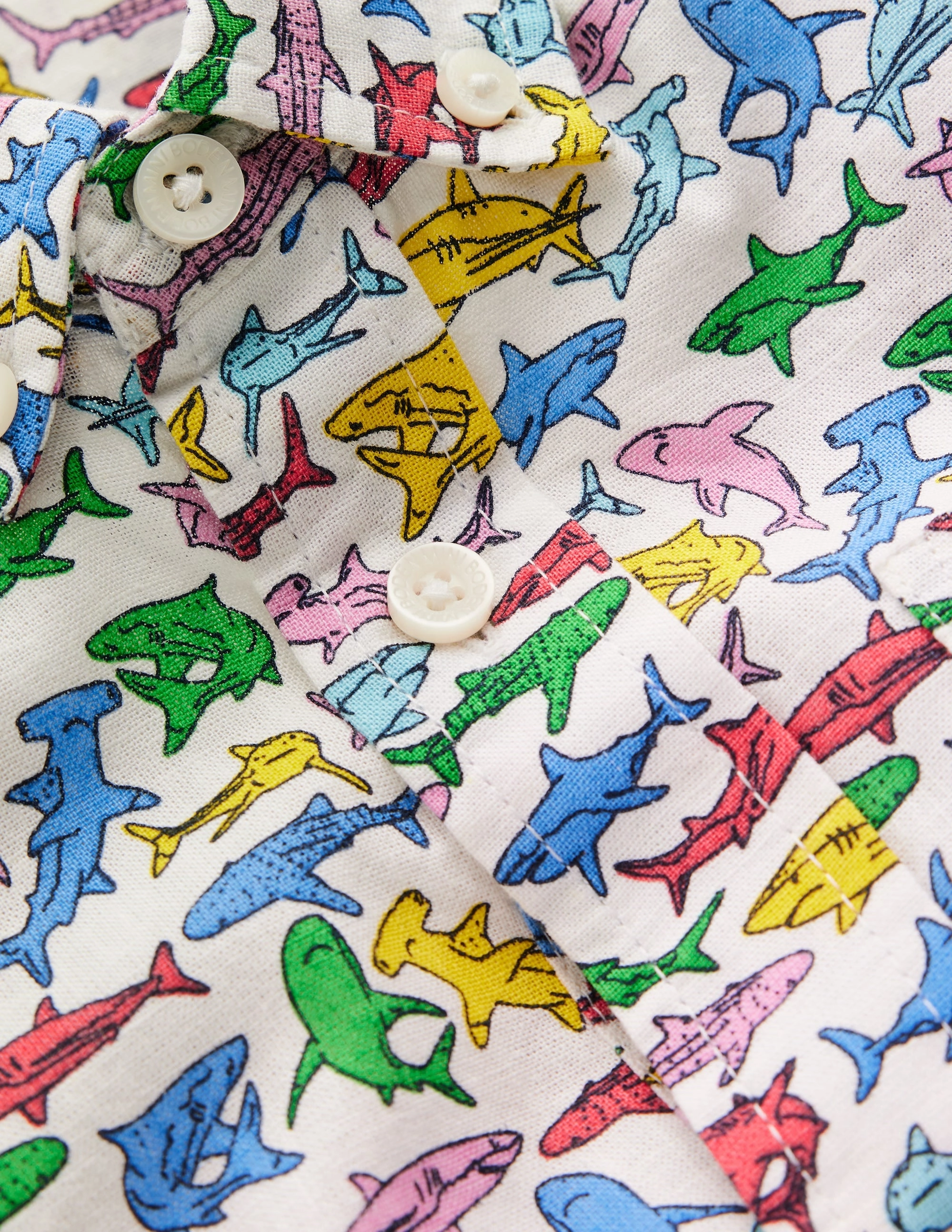 TactileWeave SoftTouch Cotton Linen Shirt-Multi Sharks
