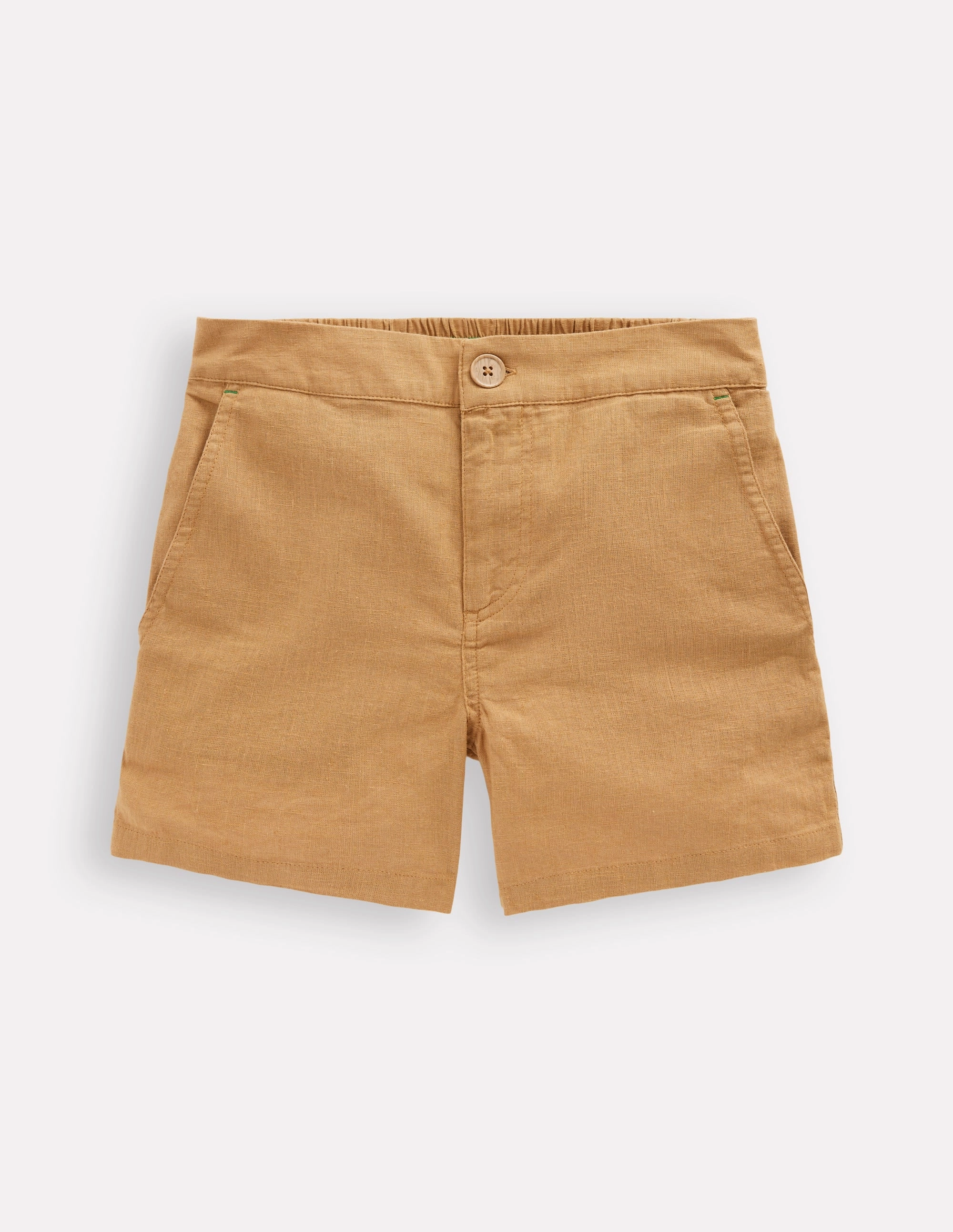 Cotton Linen Shorts-Hazelnut Brown High Waist