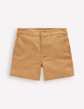 Cotton Linen Shorts-Hazelnut Brown High Waist