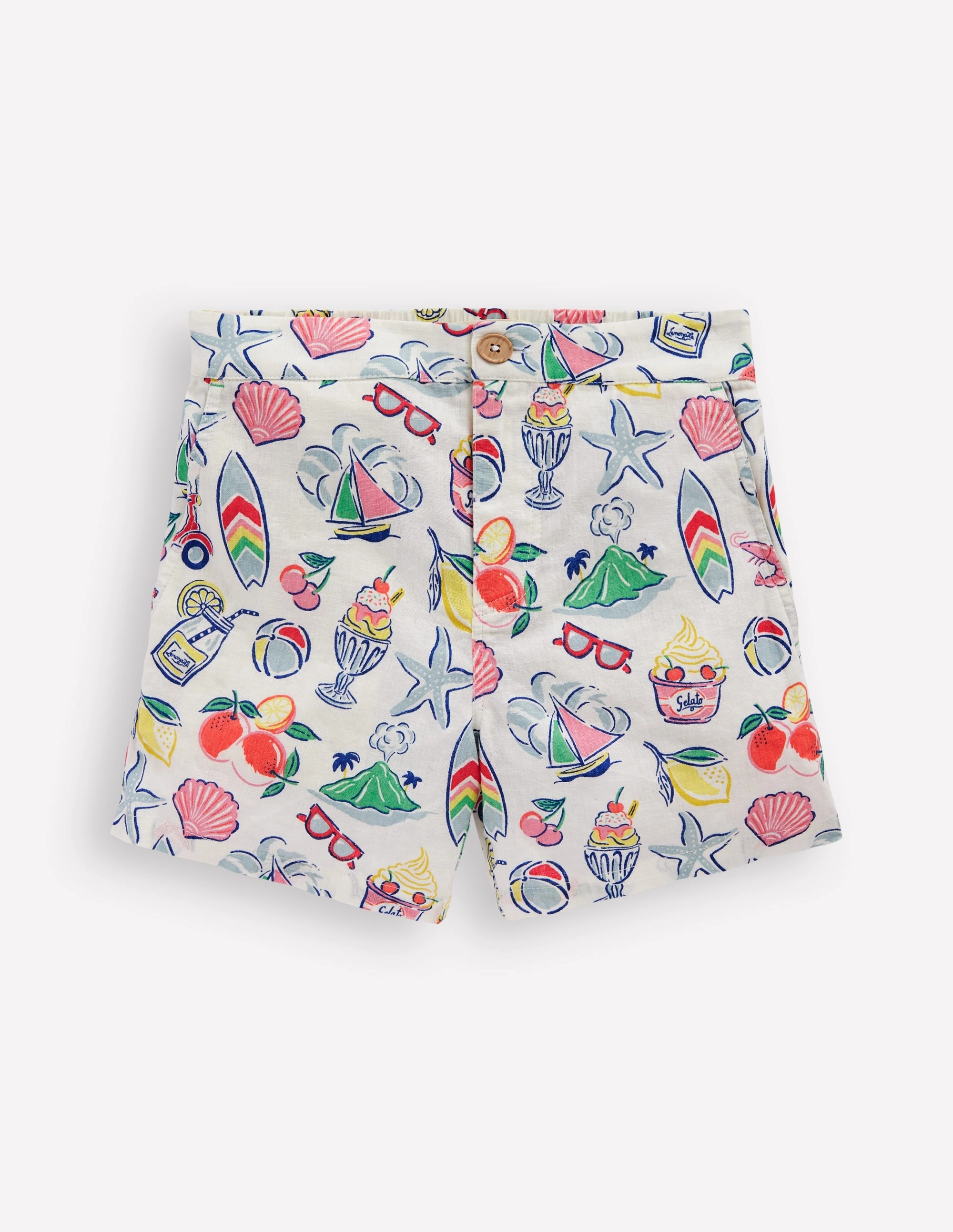 Cotton Linen Shorts-Ivory Holiday Print regular size