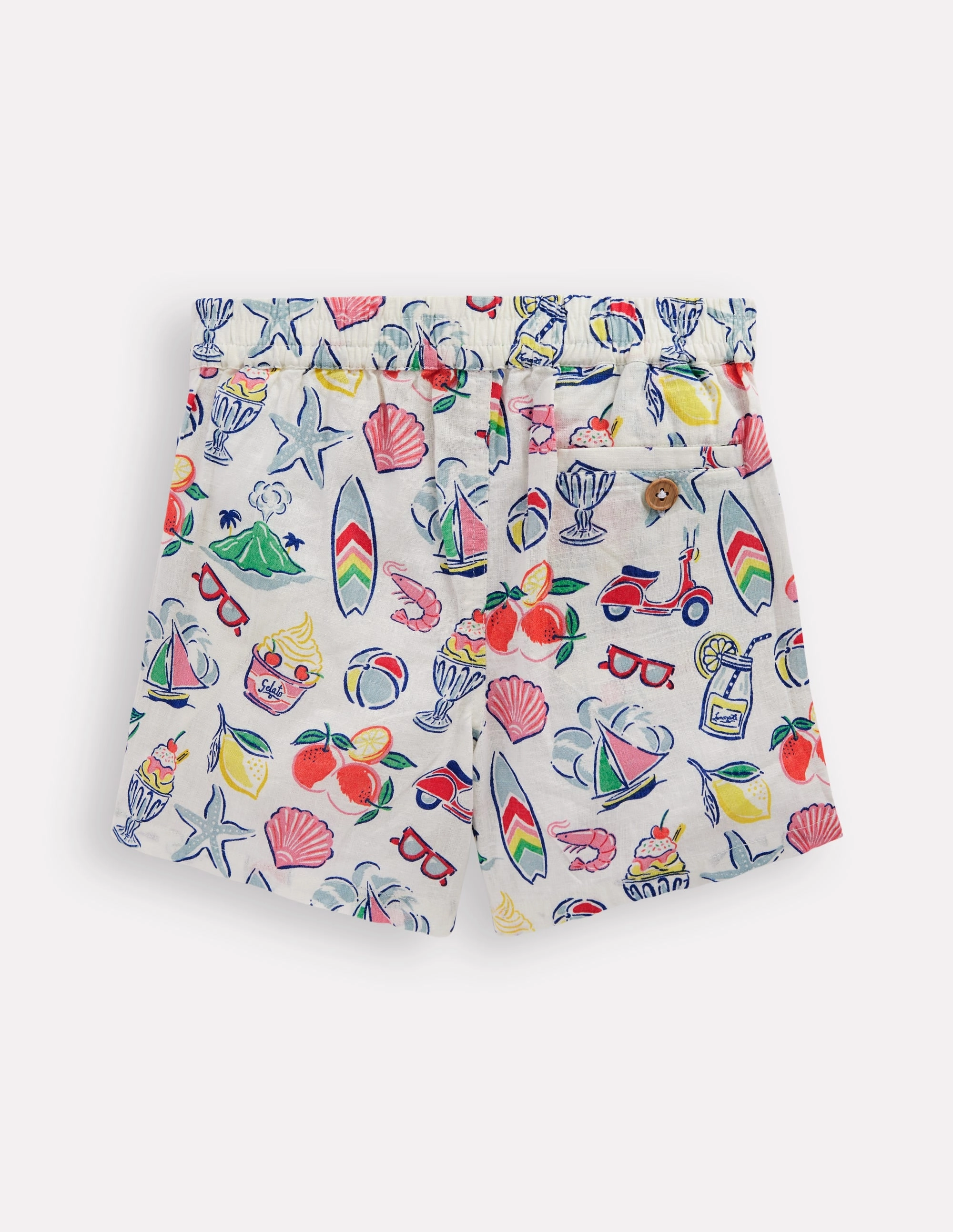 Cotton Linen Shorts-Ivory Holiday Print snowboarding apparel