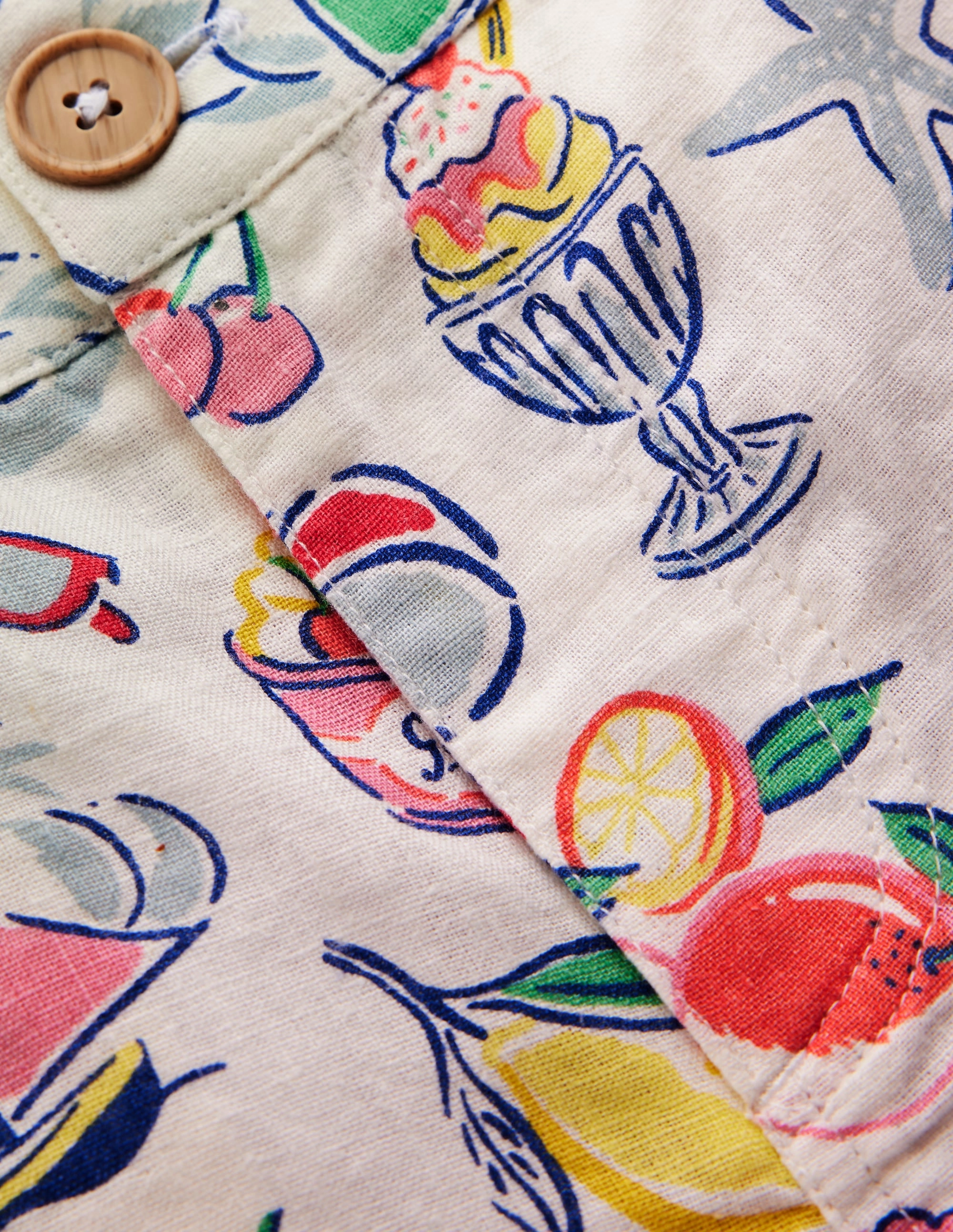 Beach Wear Cotton Linen Shorts-Ivory Holiday Print