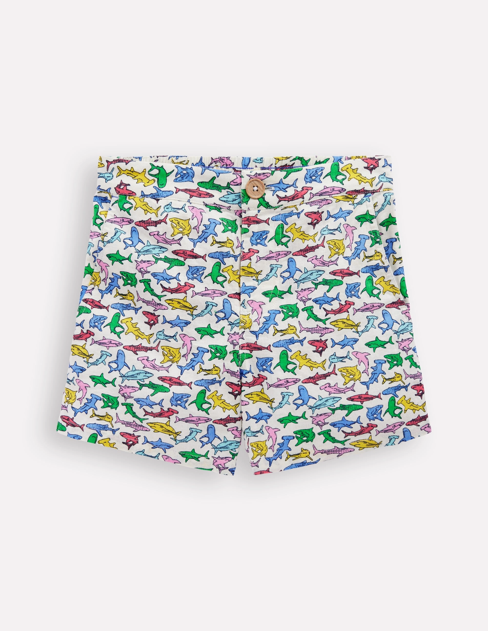 Cotton Linen Shorts-Multi Micro Sharks Comfort Design Eco Certified Dye