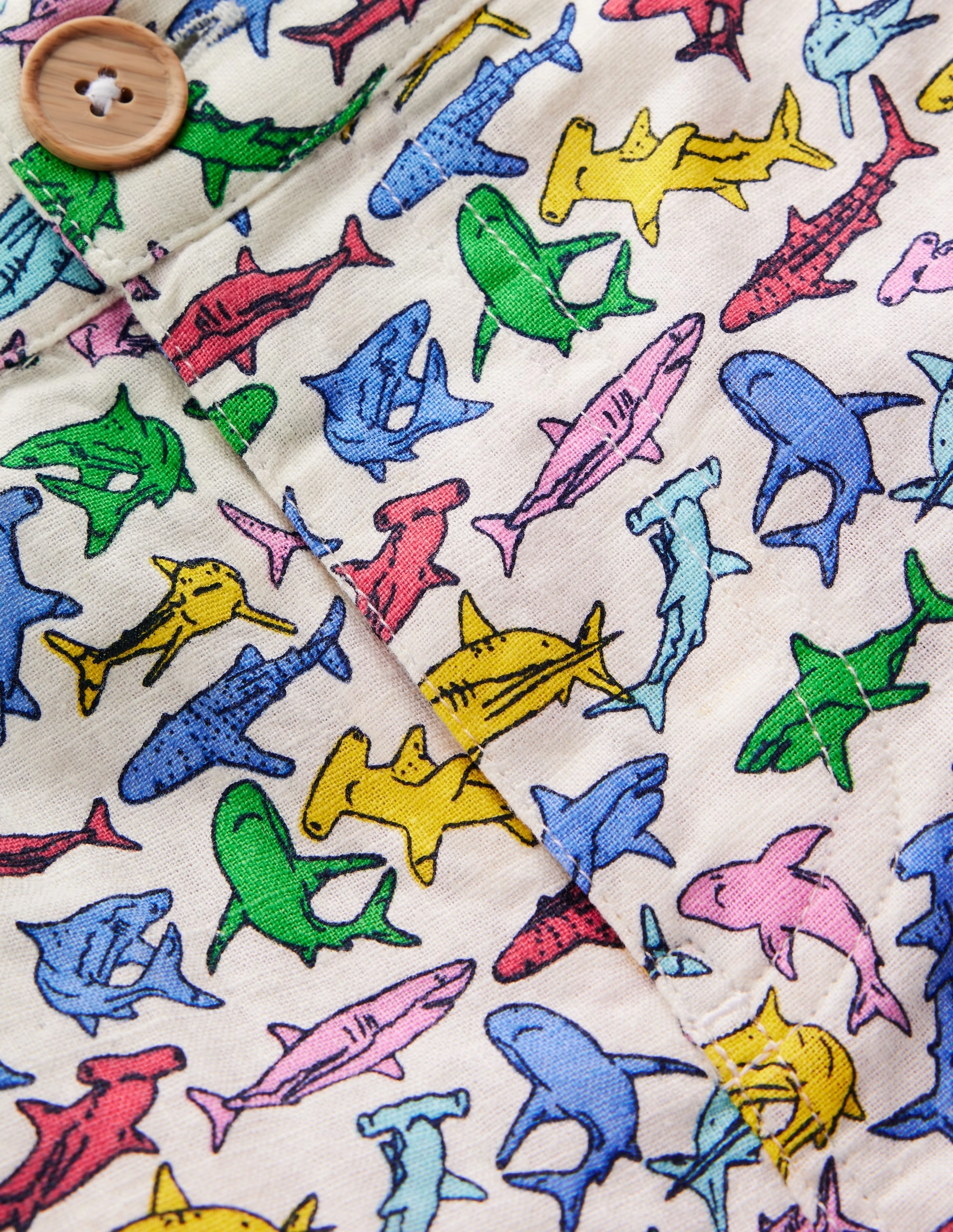 Stretch Design Active Layer Cotton Linen Shorts-Multi Micro Sharks