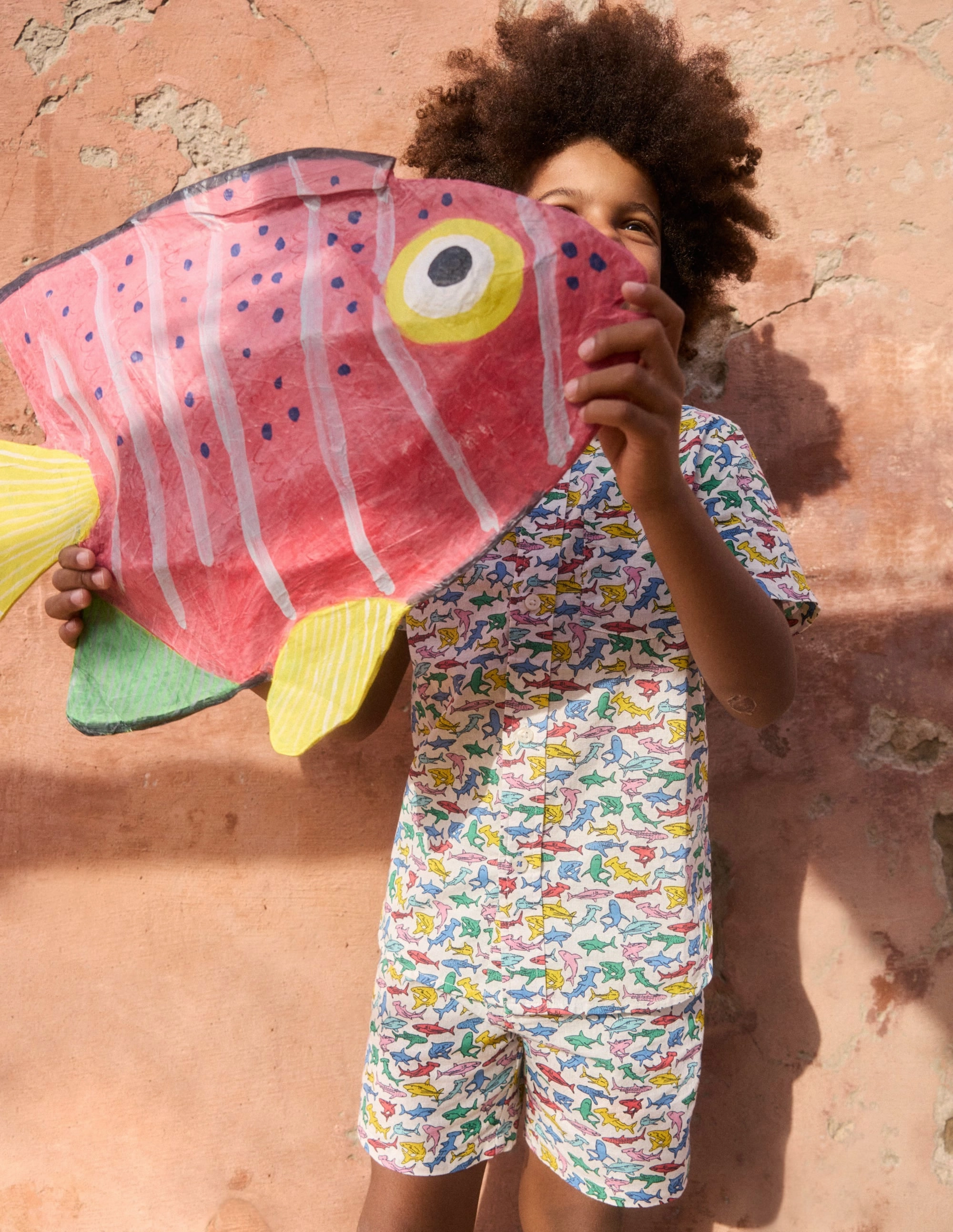 Double Layered Hem Cotton Linen Shorts-Multi Micro Sharks