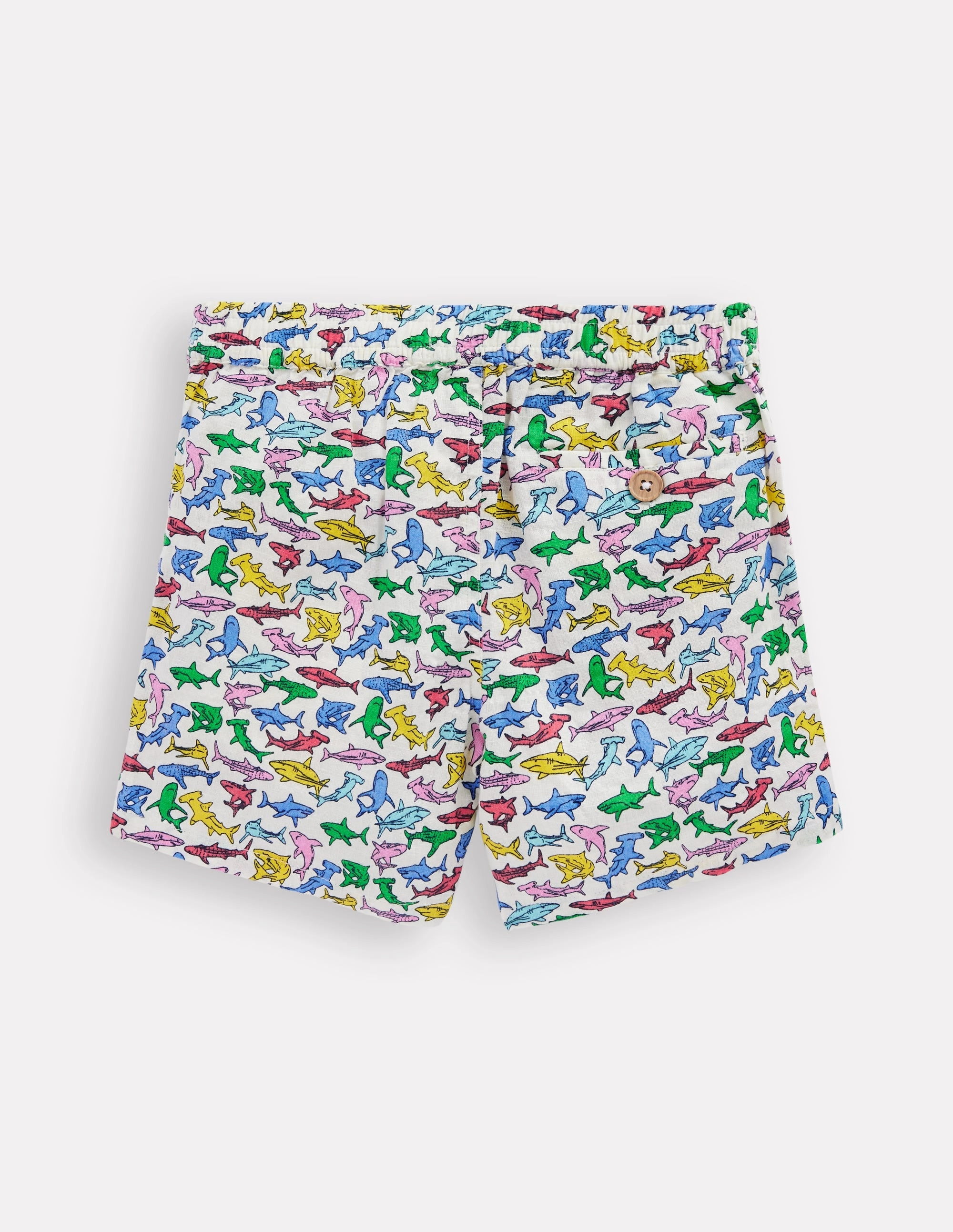 Cotton Linen Shorts-Multi Micro Sharks Soft Feel