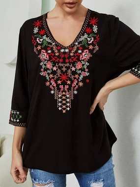 COTTON LOOSE DEEP V EMBROIDERED TOP_CWTBLL0818 HighNeck
