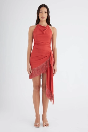 Cozy Fit Carolina Fringe Halter Dress Hibiscus