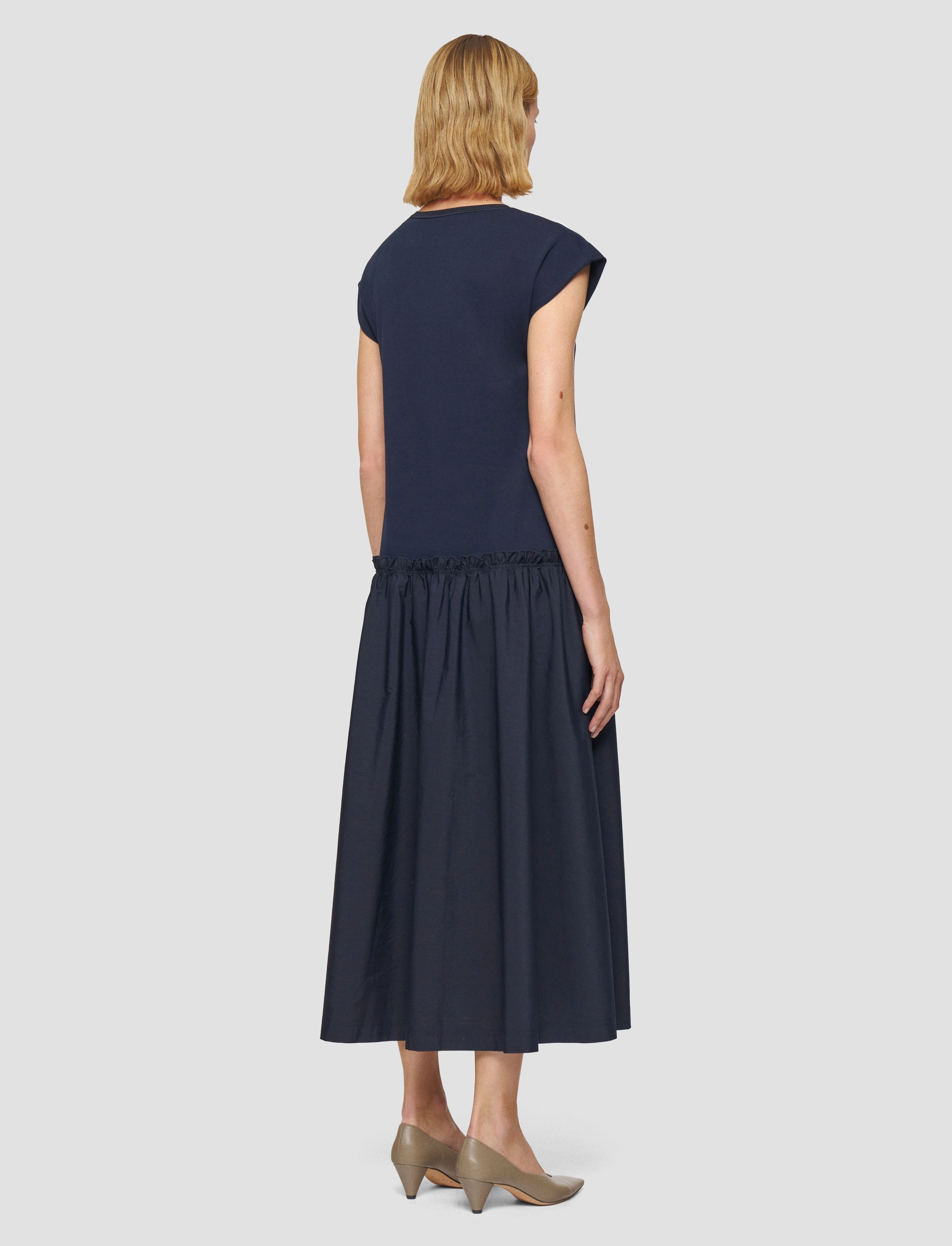 Cotton Poplin Jersey Dress ContrastStitching