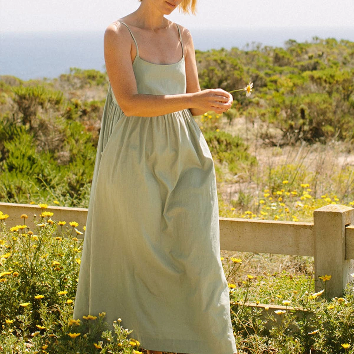 Natural Tones Stream Cut COTTON SLIP DRESS WITH LARGE POCKETS_CWDMD2171