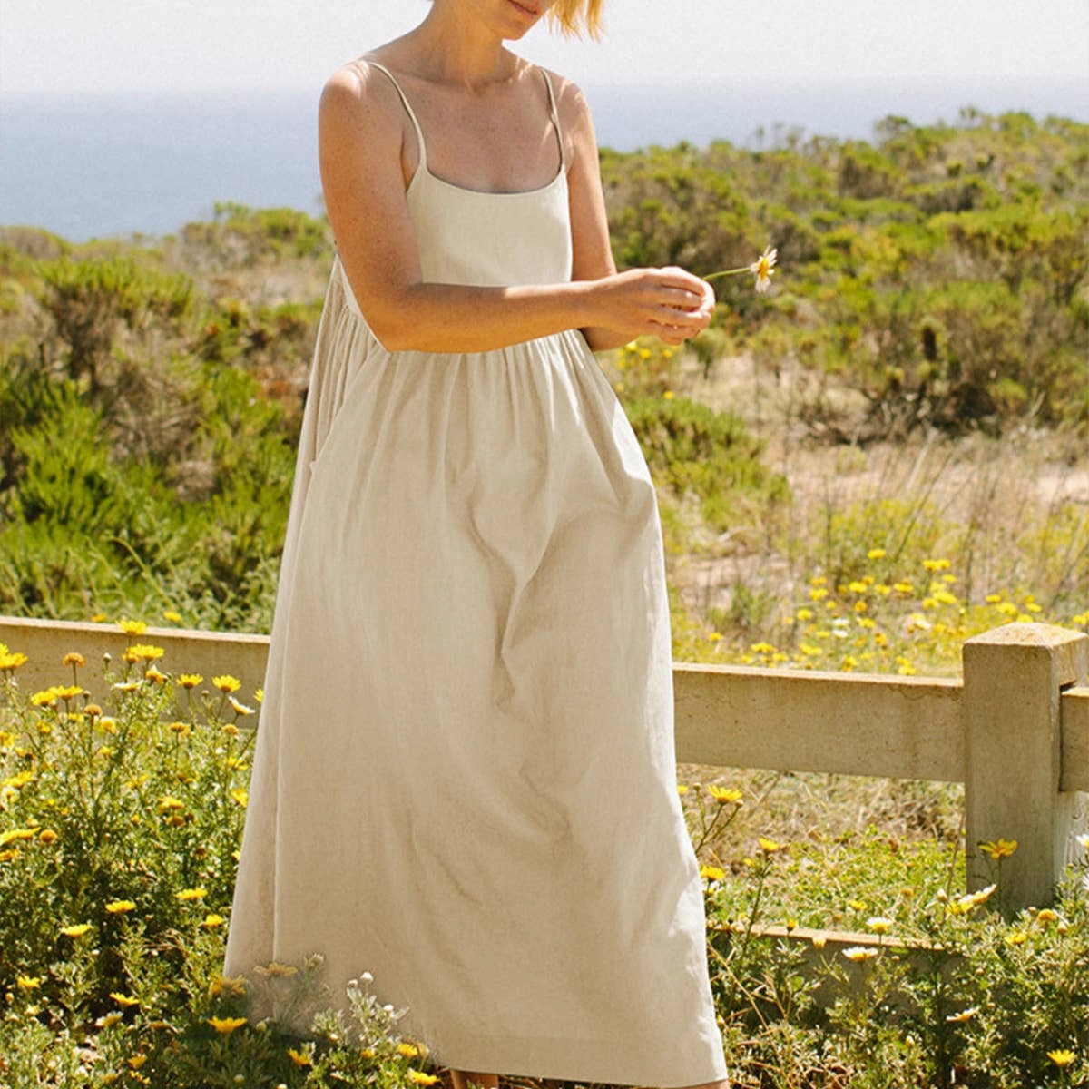 COTTON SLIP DRESS WITH LARGE POCKETS_CWDMD2171 Fashionable outfit for outings Rose Flush