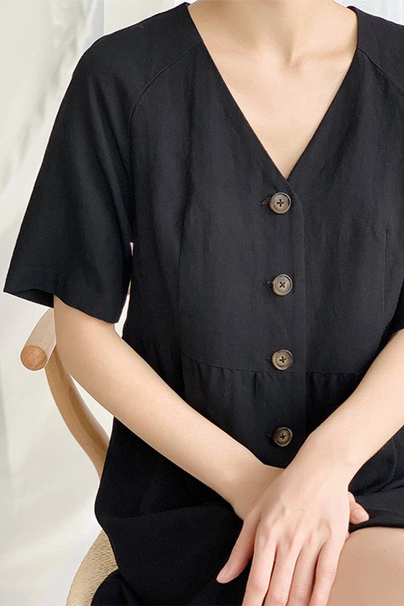 Soft Vibes Comfortable outdoor wear COTTON WAIST SLIMMING HEMP FRENCH DRESS_CWDSD4069