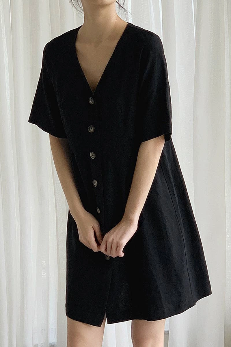 Skin Hug Clean Lines COTTON WAIST SLIMMING HEMP FRENCH DRESS_CWDSD4069