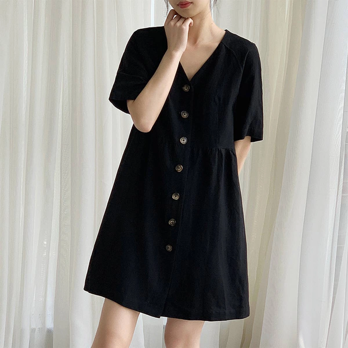 COTTON WAIST SLIMMING HEMP FRENCH DRESS_CWDSD4069 Kind Glow