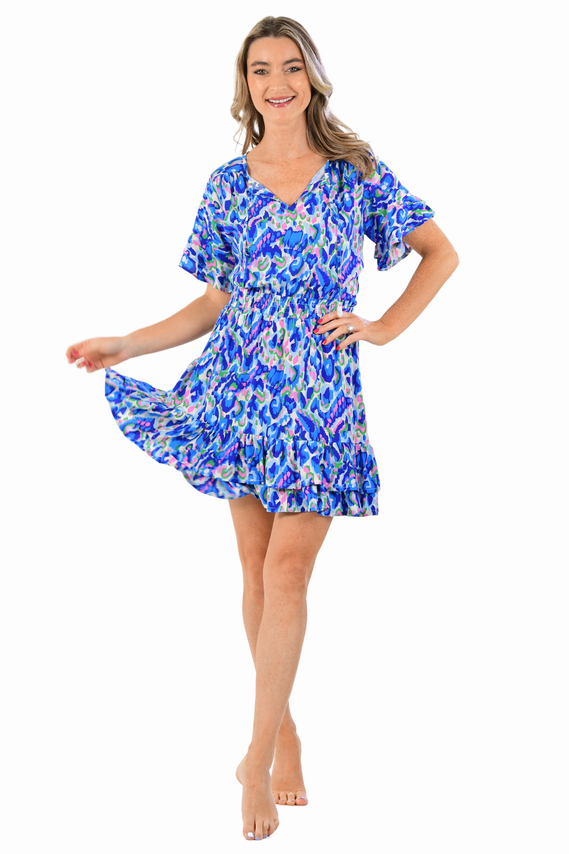 Courtney Dress / Pink-Cobalt Satin Fabric