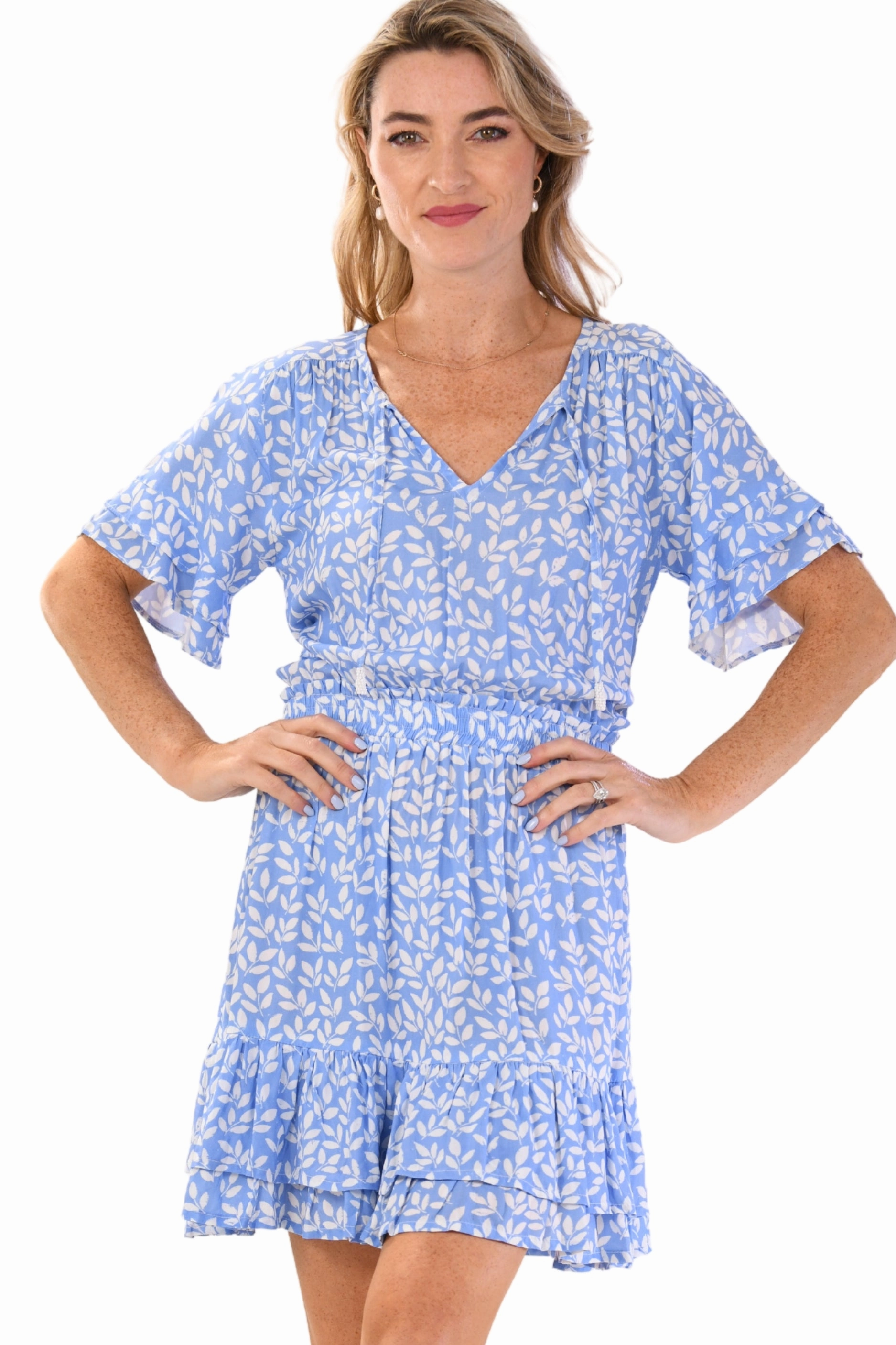 Date Nightwear Elegant holiday wear Courtney Dress / Sky Blue Vine