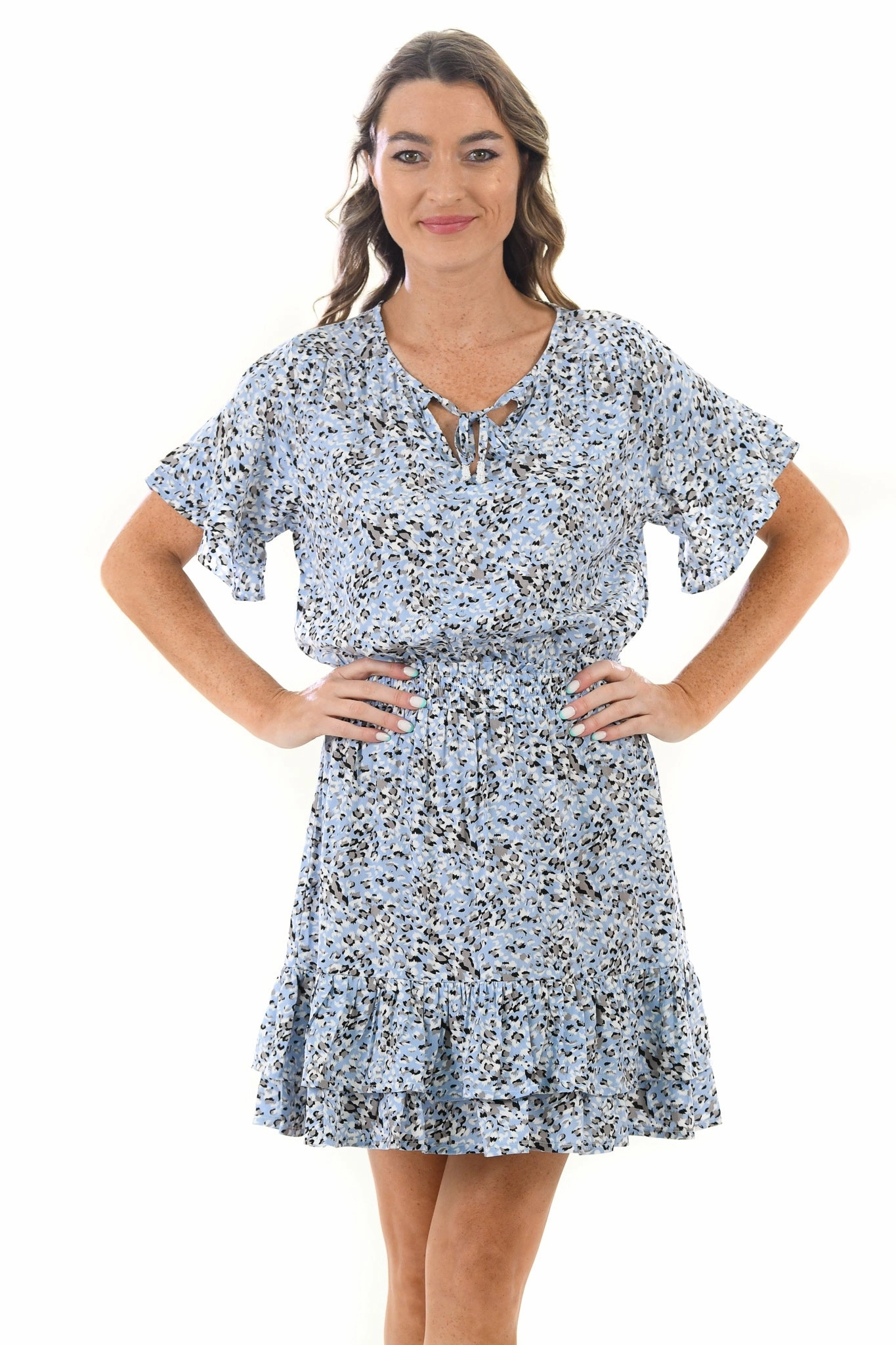 Peplum-Style Chain-Detail Courtney Dress / Snow Leopard