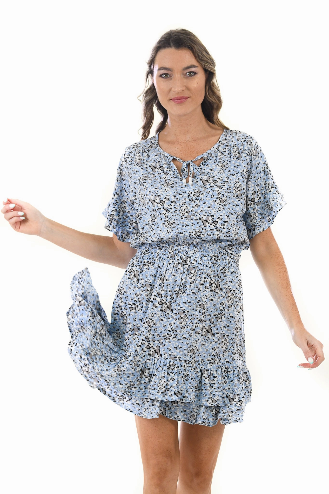 ContrastStitching Courtney Dress / Snow Leopard