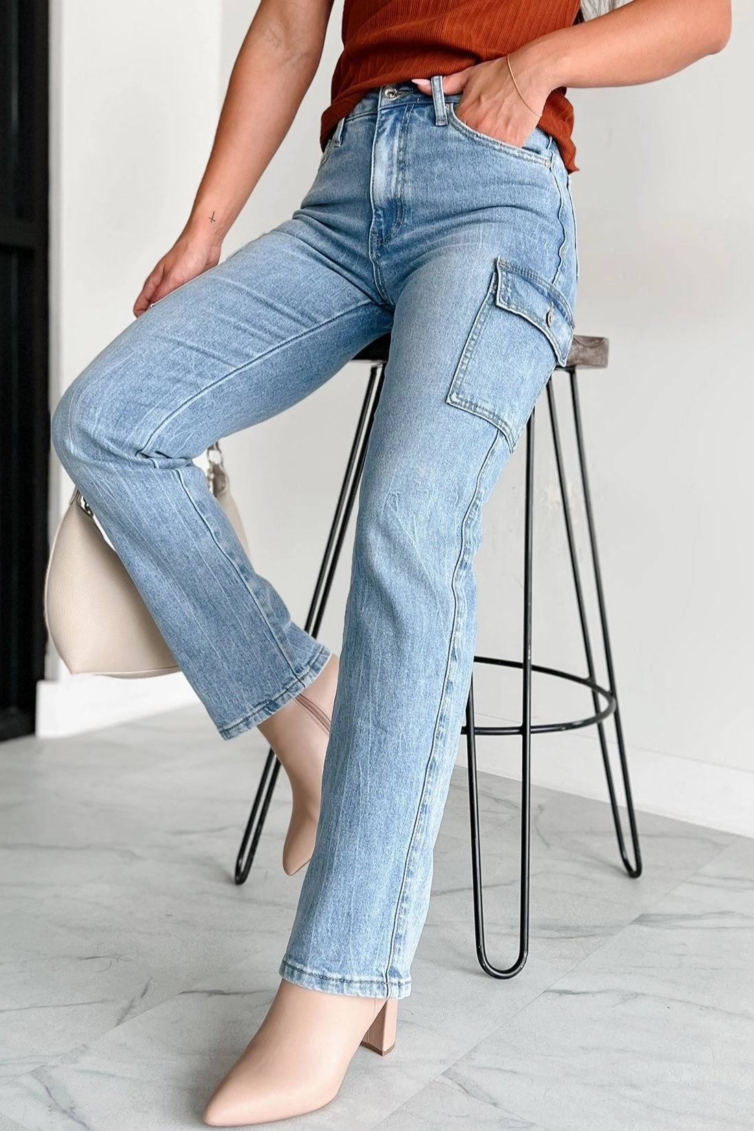 Comfortable Fashion Cova High Rise Special A Cargo Jeans (Medium Dark)