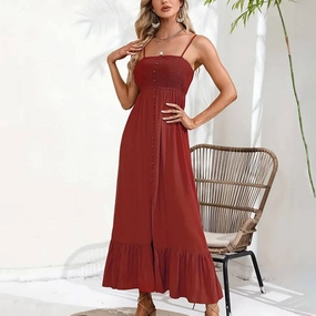 BUTTONS ADORN A SLIT HALTER DRESS_CWDMD1719 Functional Wear