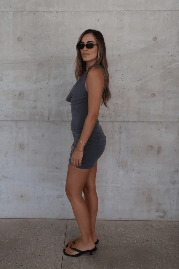 Trendy Appeal Built-In-Slip Hunter Mini Dress Steel