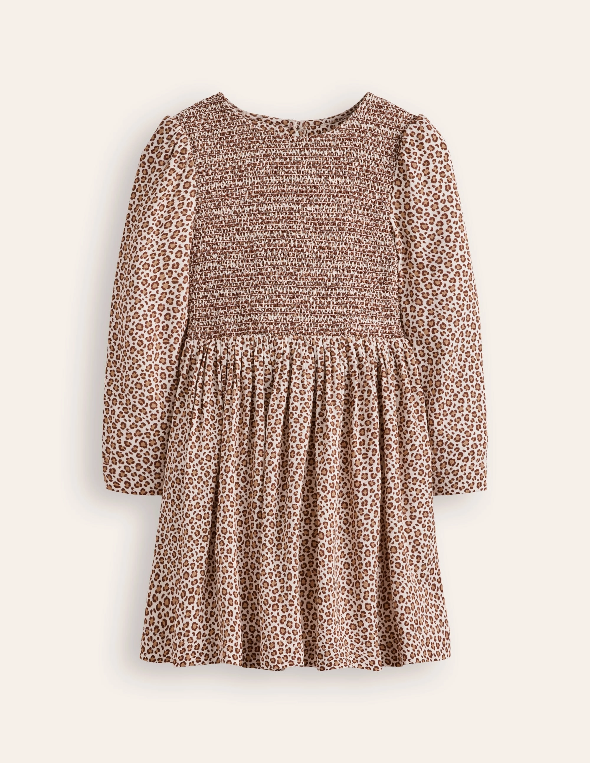 Wrap style Lightweight Layer Shirred Bodice Woven Dress-Brown Leopard Print