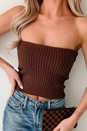 Light Deflection Fabric Professional Look Cozy Corner Ribbed Strapless Fold Over Top (Chestnut)
