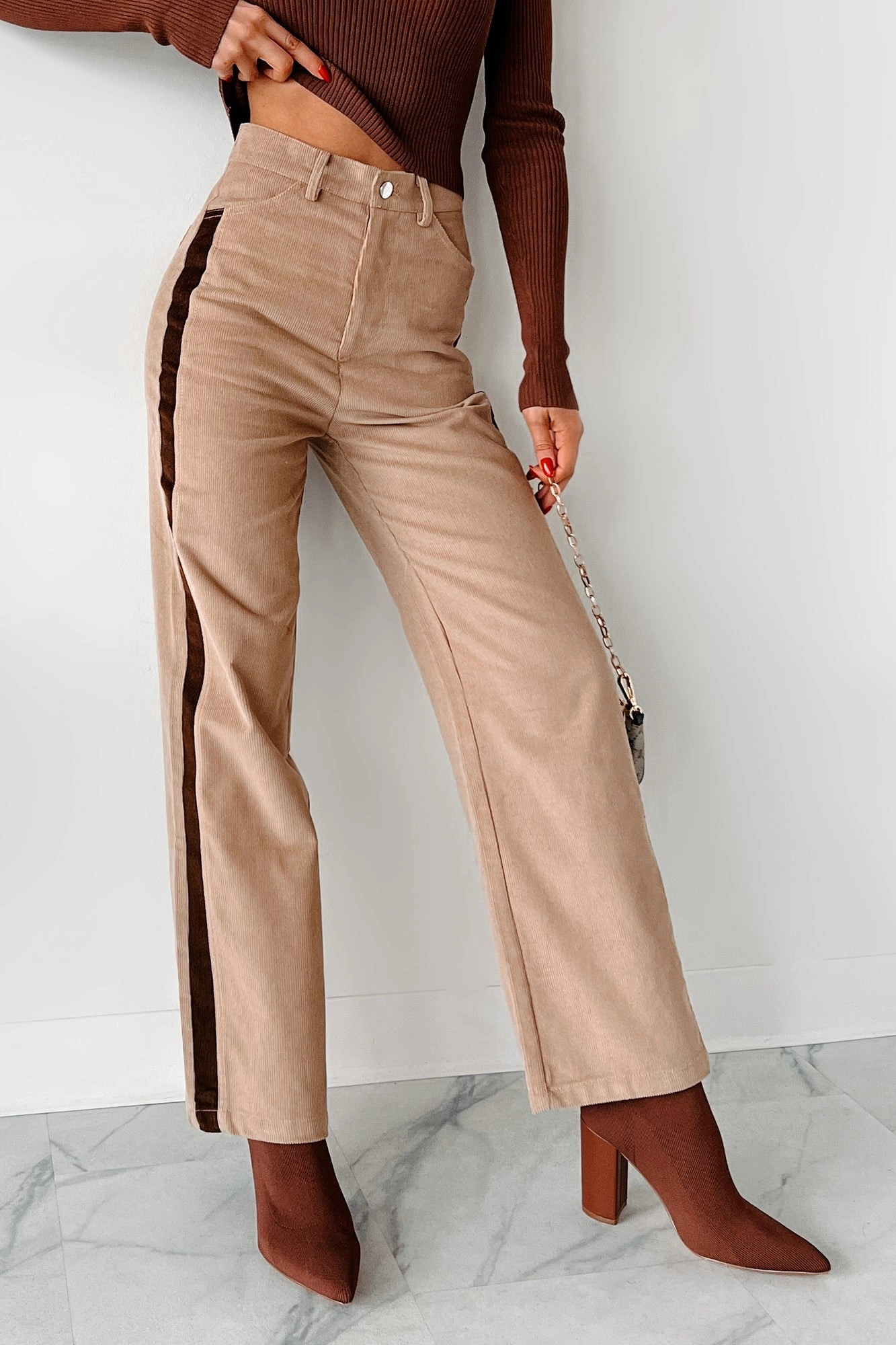 Pablo Side Stripe Corduroy Pants (Taupe) Smooth Finish Outdoor Lifestyle