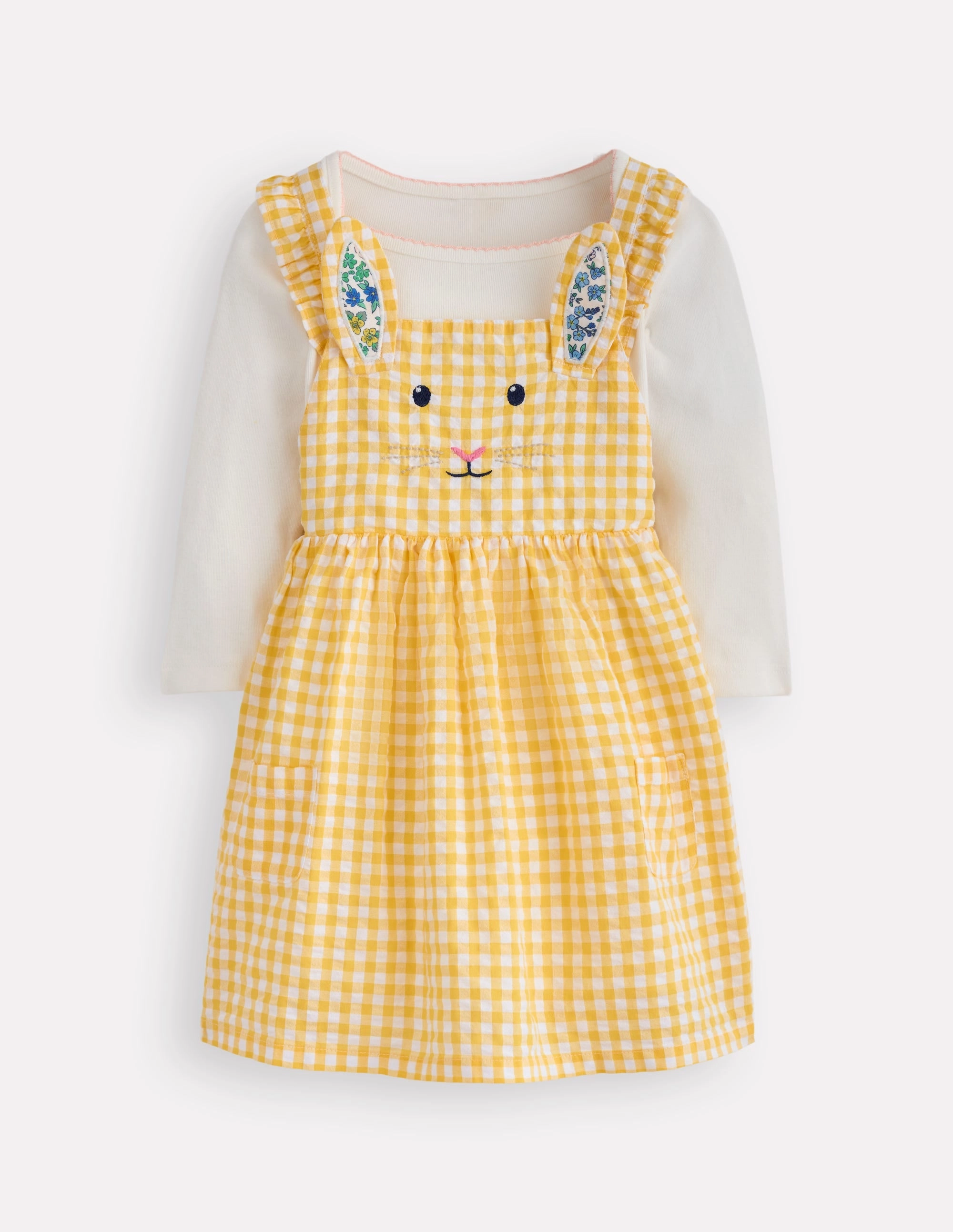Dance Active Smart Chic Novelty Pinny Dress Set-Yellow Gingham Bunny
