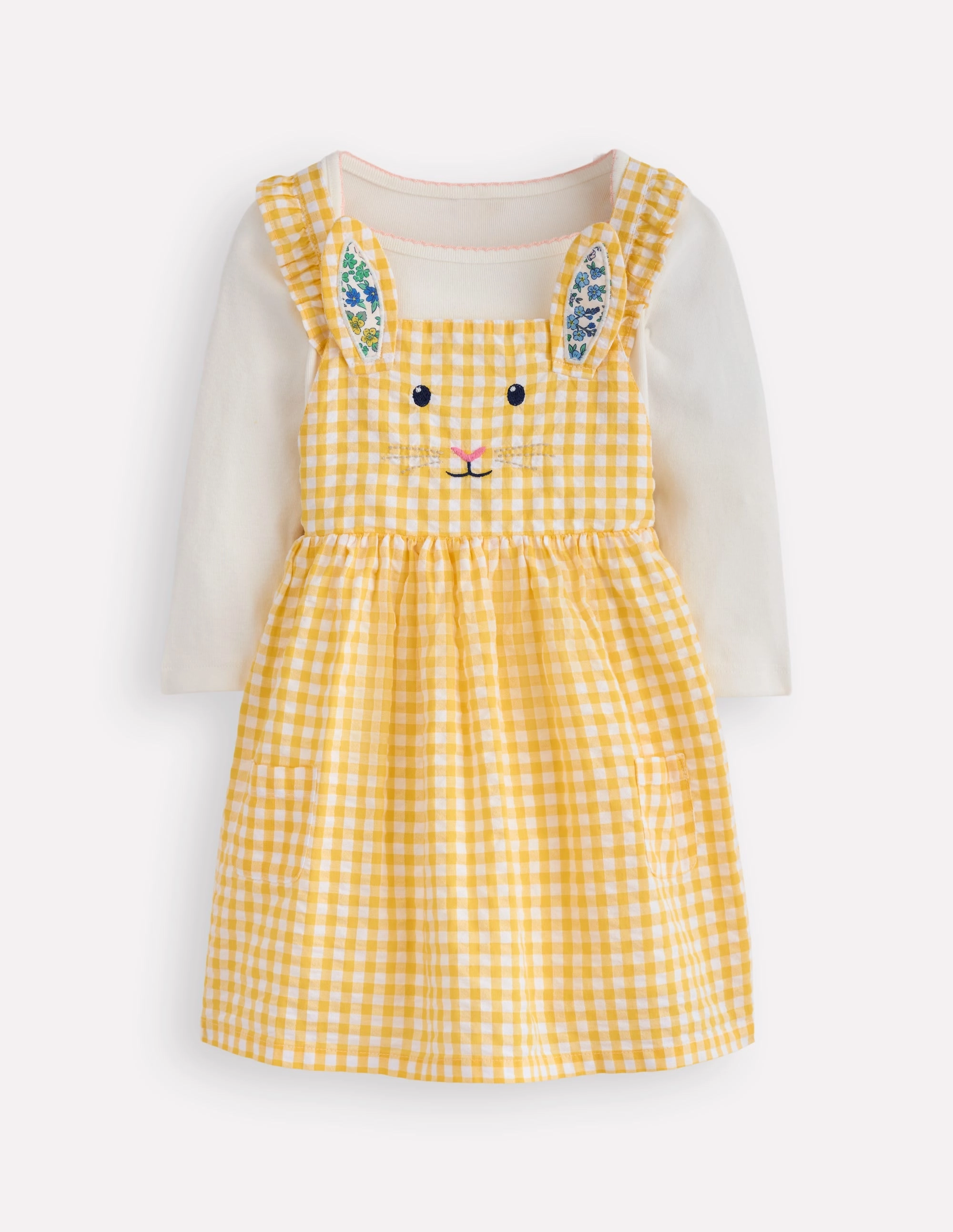 Dance Luxury Novelty Pinny Dress Set-Yellow Gingham Bunny