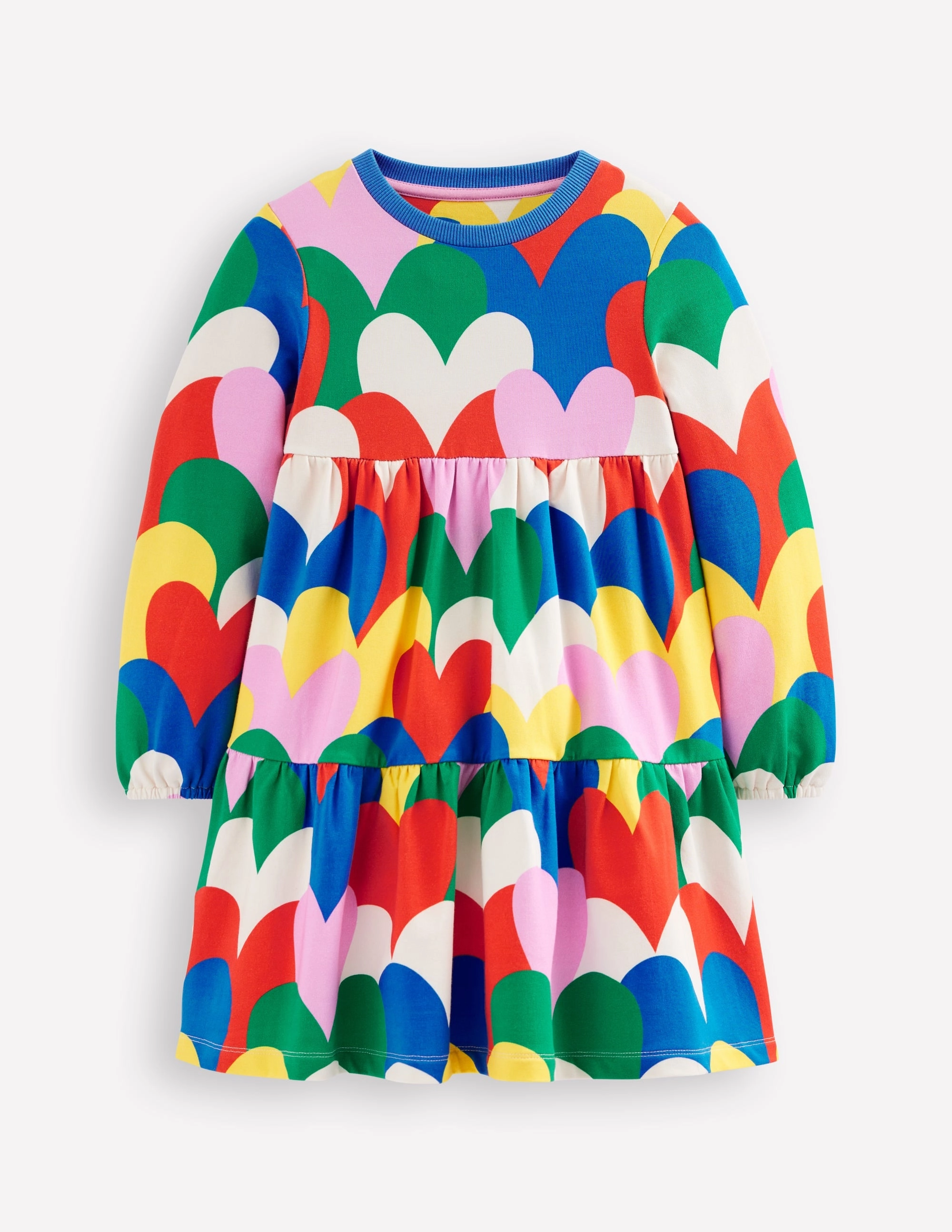 button detail Tiered Sweatshirt Dress-Multi Collage Hearts