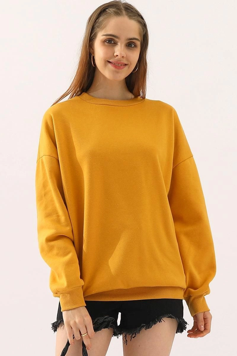 CREW NECK LONG SLEEVE PULLOVER TOPS SWEATSHIRT V-neck Blouse Snag Proof Weave