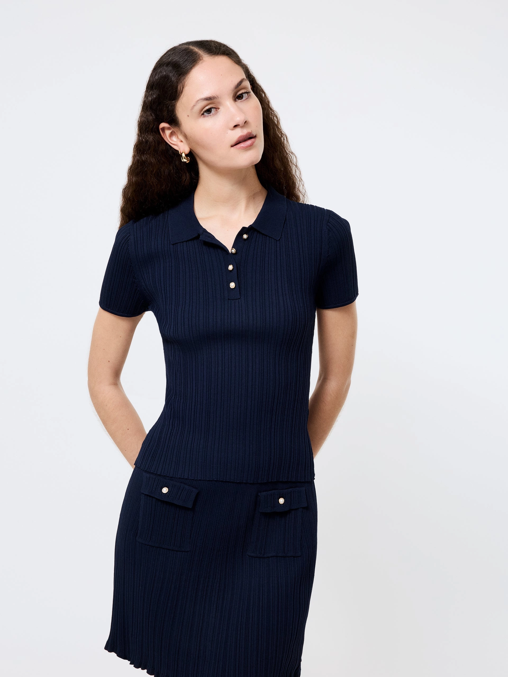 Two Tone Texture Effect CRINKLE KNIT SLIM POLO