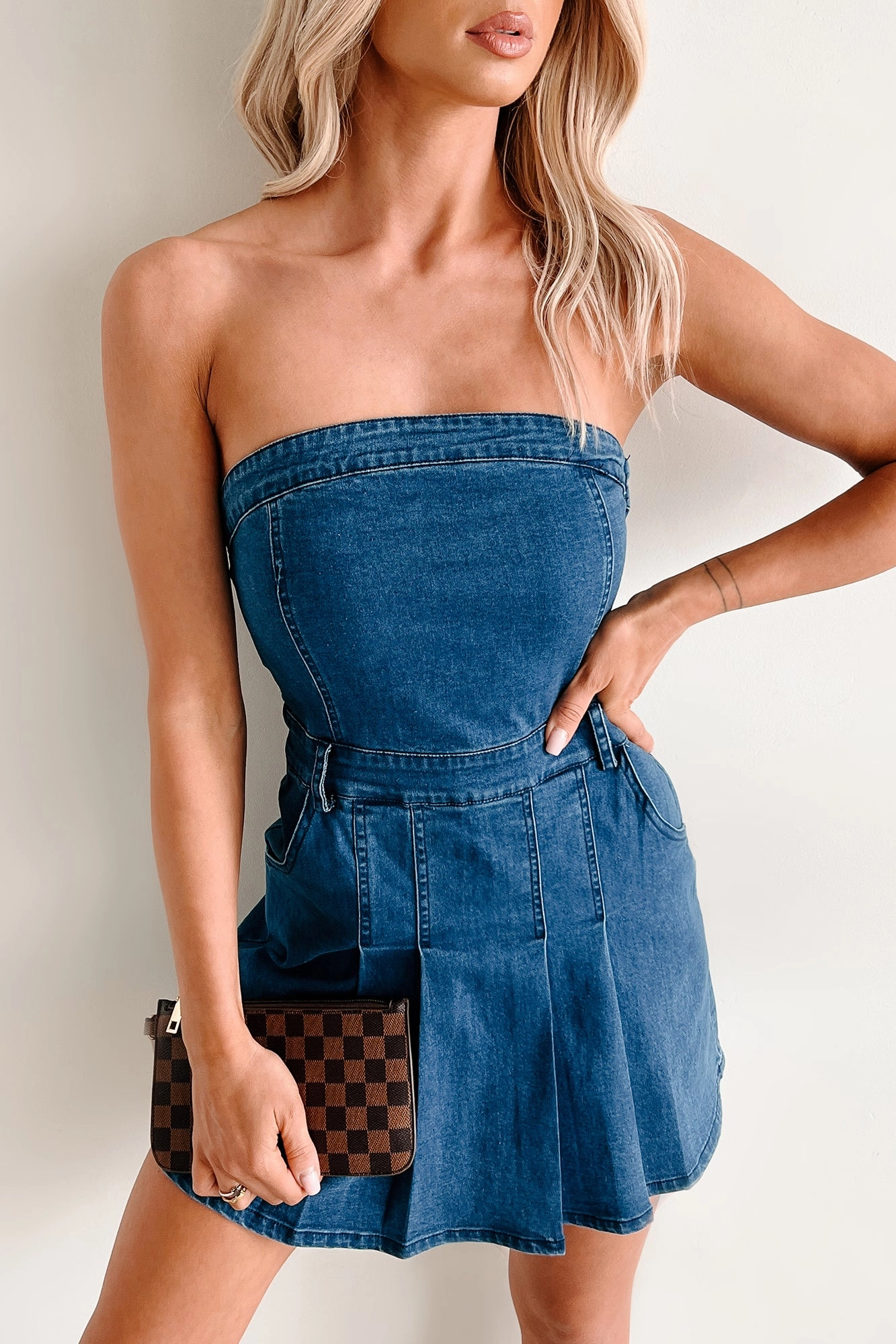 Light Flow Quick Drying Vivid Dreams Shorts Lined Denim Mini Dress (Medium Dark)