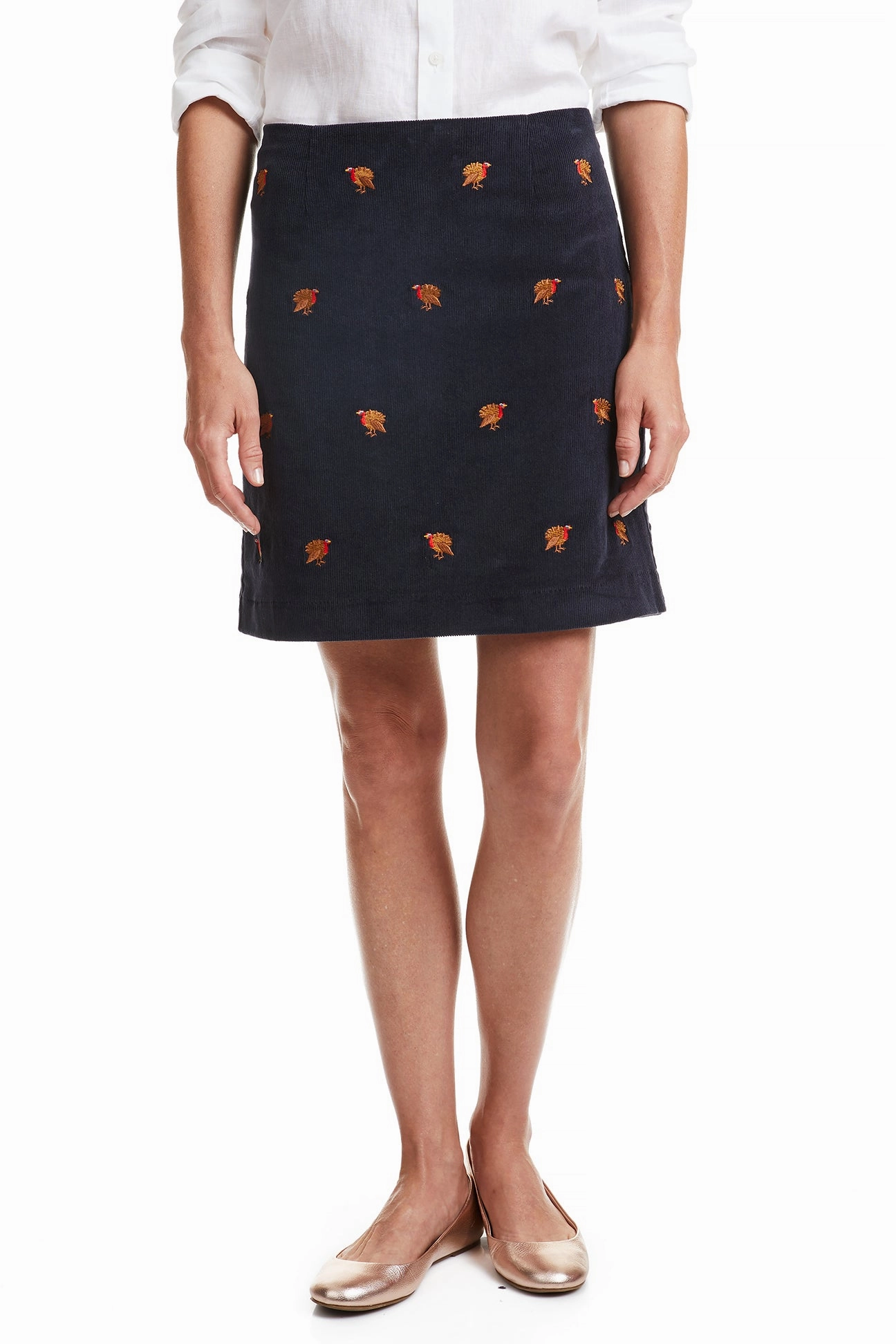 Midi length Ali Skirt Corduroy Nantucket Navy with Turkey