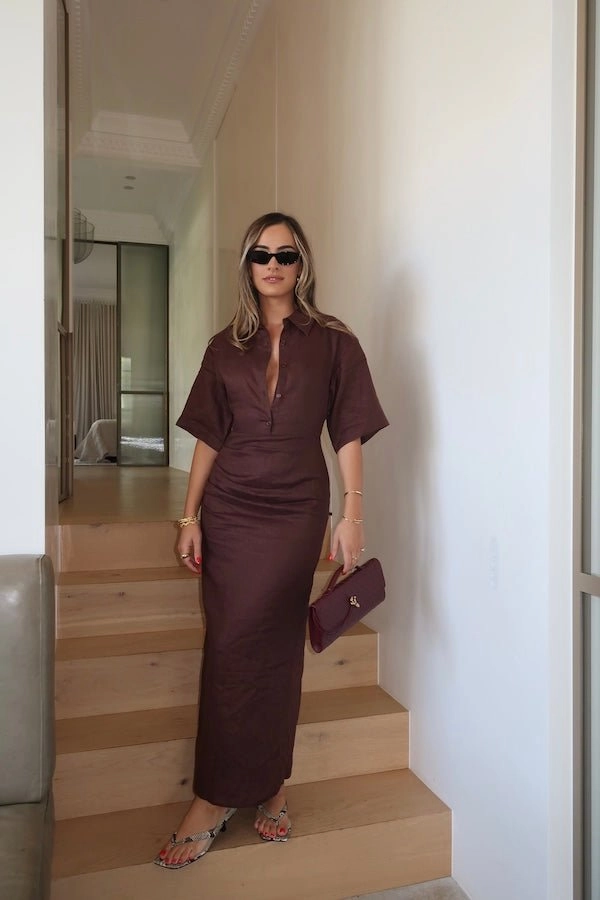 Celebrity-Inspired Lefka Midi Dress Chocolate