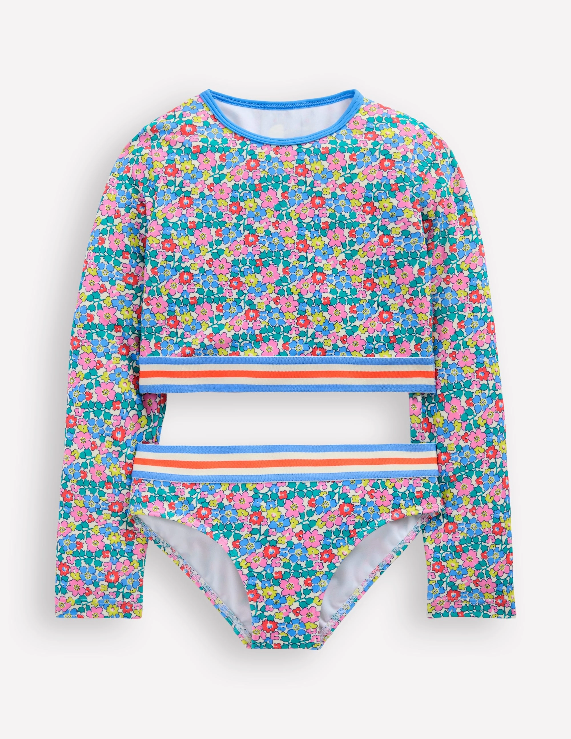 Tropical Relaxation Molded Cups Design Cropped Rash Vest Set-Multi Flowerbed