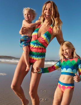 Anti Pilling Cropped Rash Vest Set-Multi Scallop Stripe