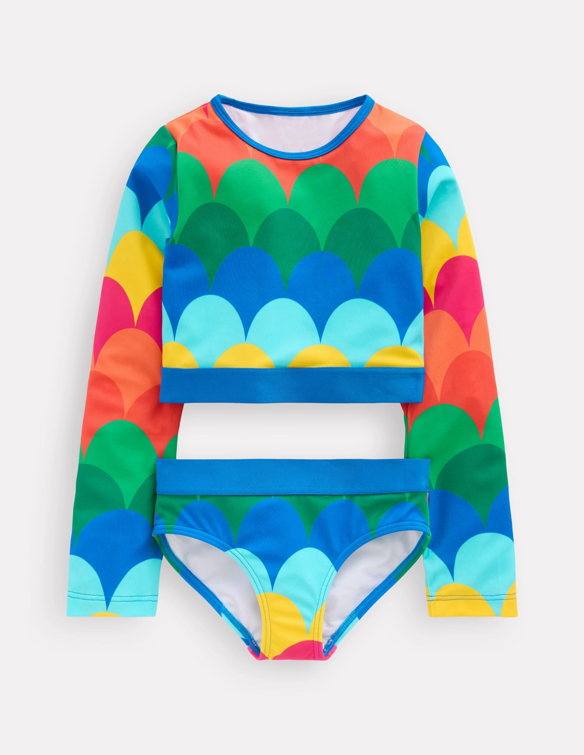 Cropped Rash Vest Set-Multi Scallop Stripe Moisture Wicking Technology Cool Prints