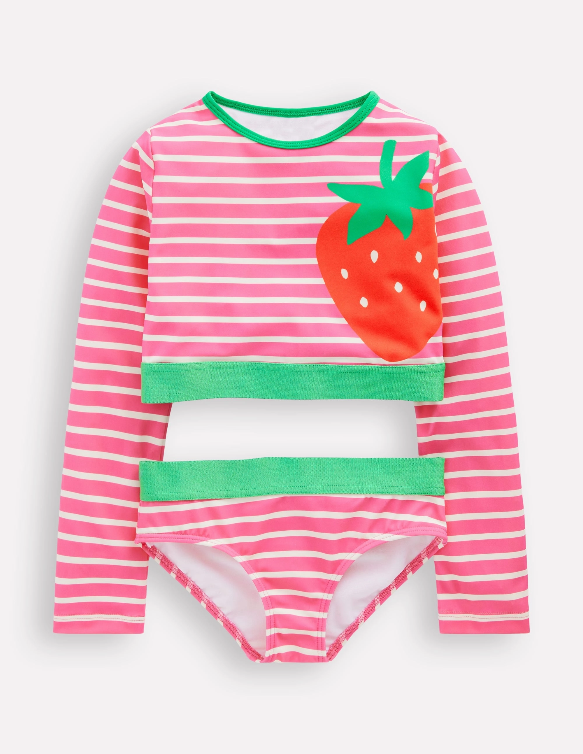 Supportive-Fit Non Chafing Seamless Edges Cropped Rash Vest Set-Strawberry Stripe