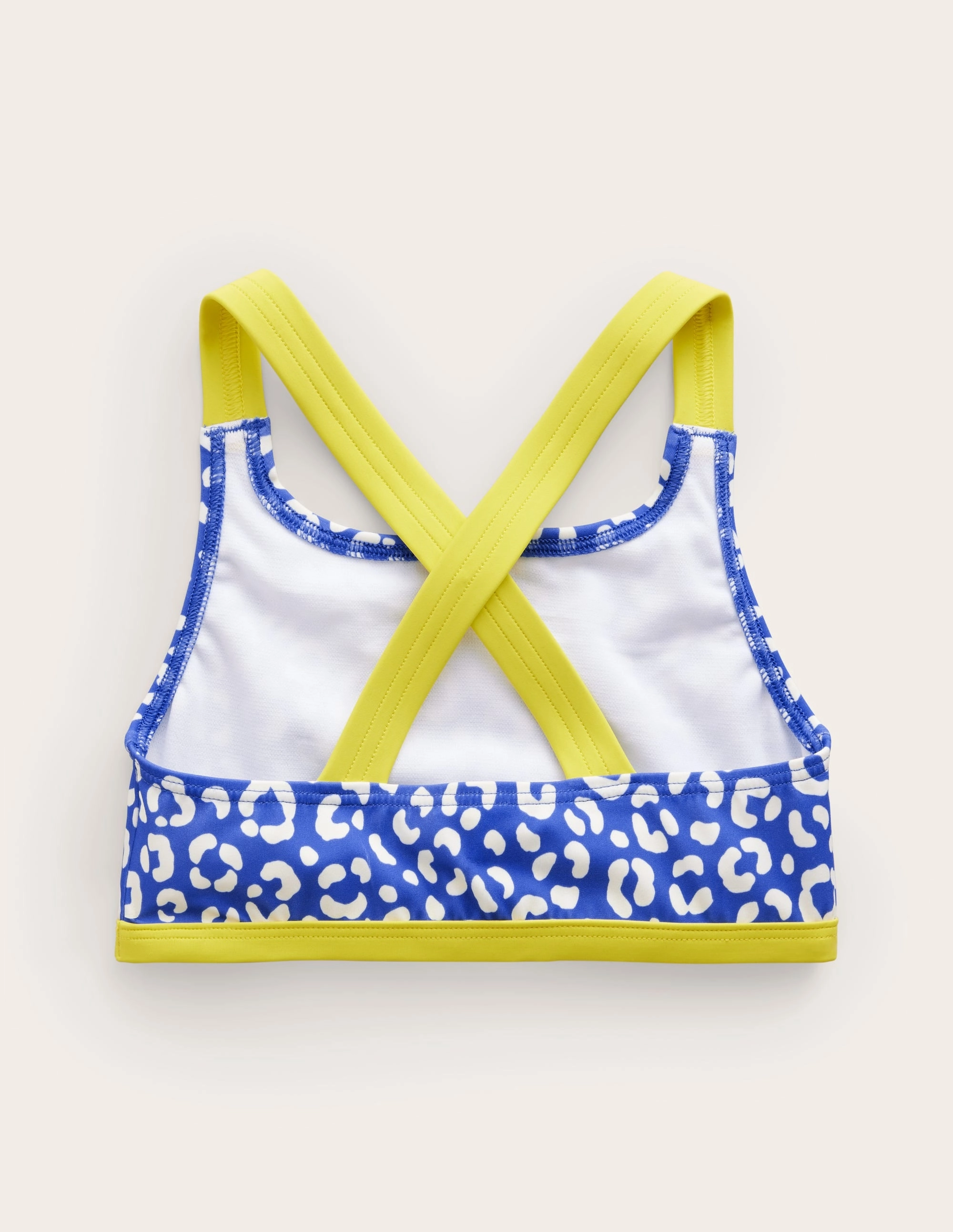 Cross Back Bikini Top-Blue Leopard High Neck Cut
