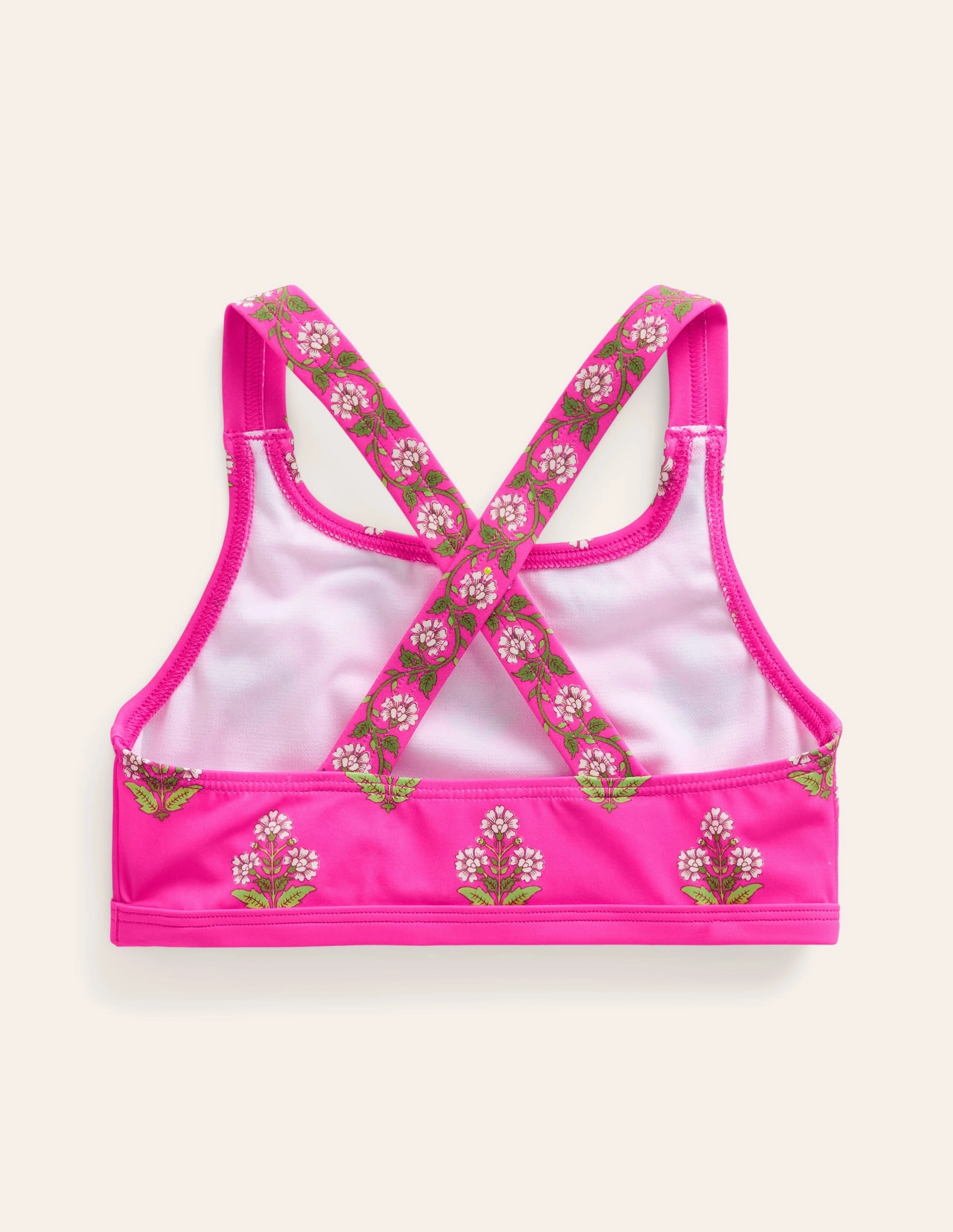 Ocean Waves Mesh Ventilation Zones Cross Back Bikini Top-Pink Small Woodblock